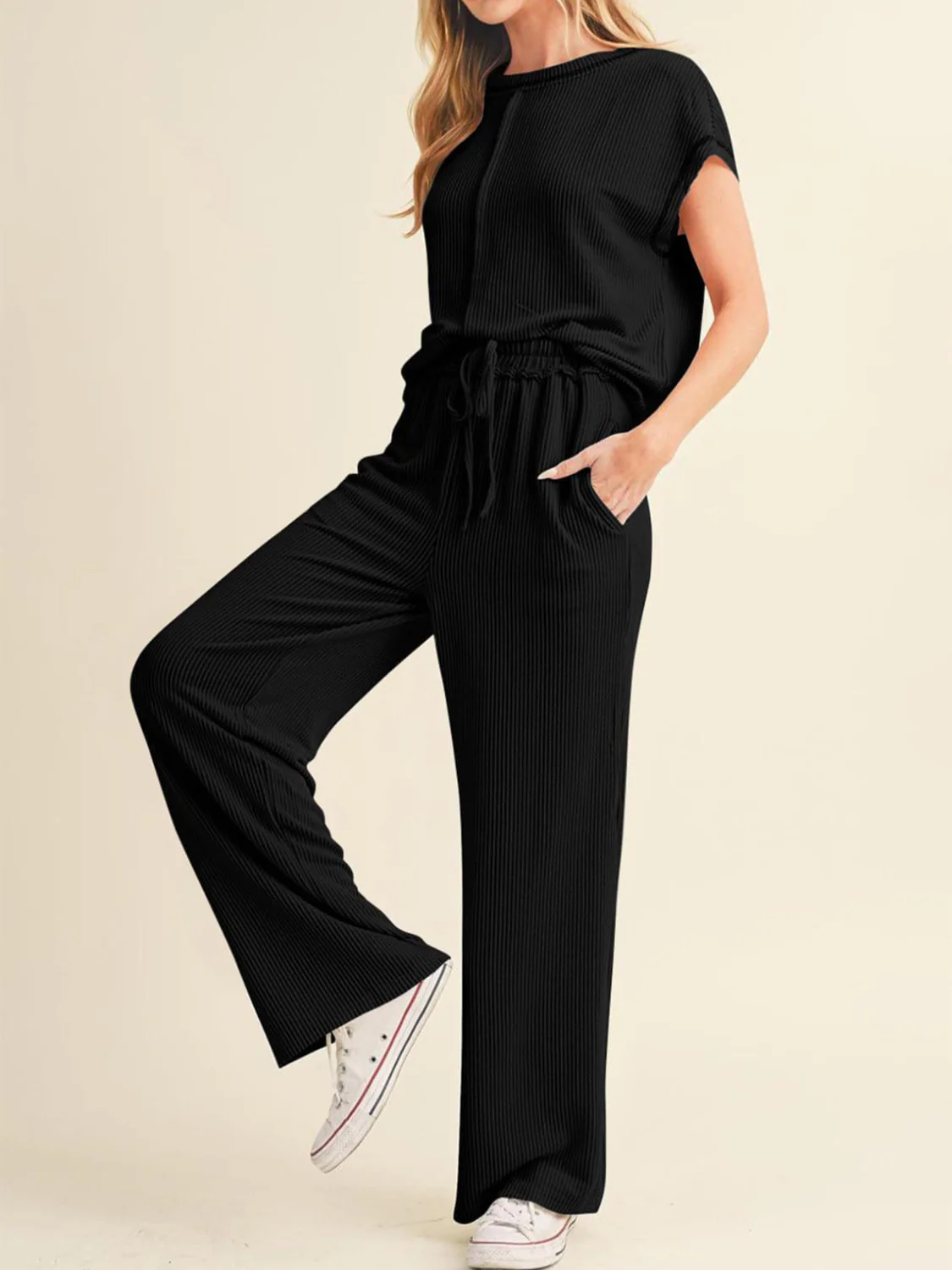 Ribbed Exposed Seam Top and Pants Set - Image 8