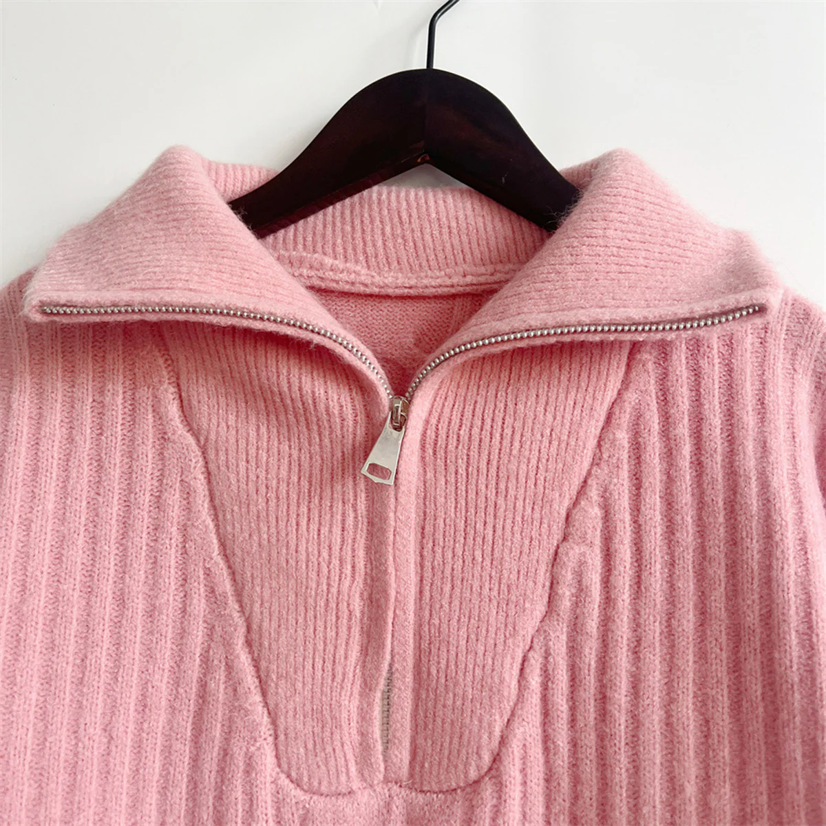 Ribbed Half Zip Long Sleeve Sweater - Image 3