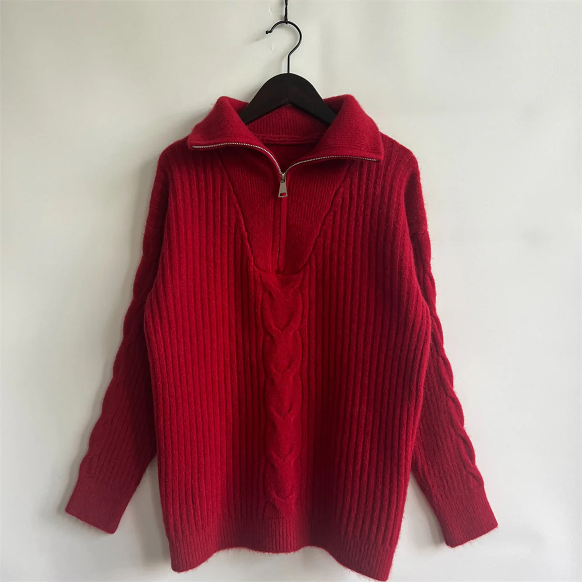 Ribbed Half Zip Long Sleeve Sweater - Image 5