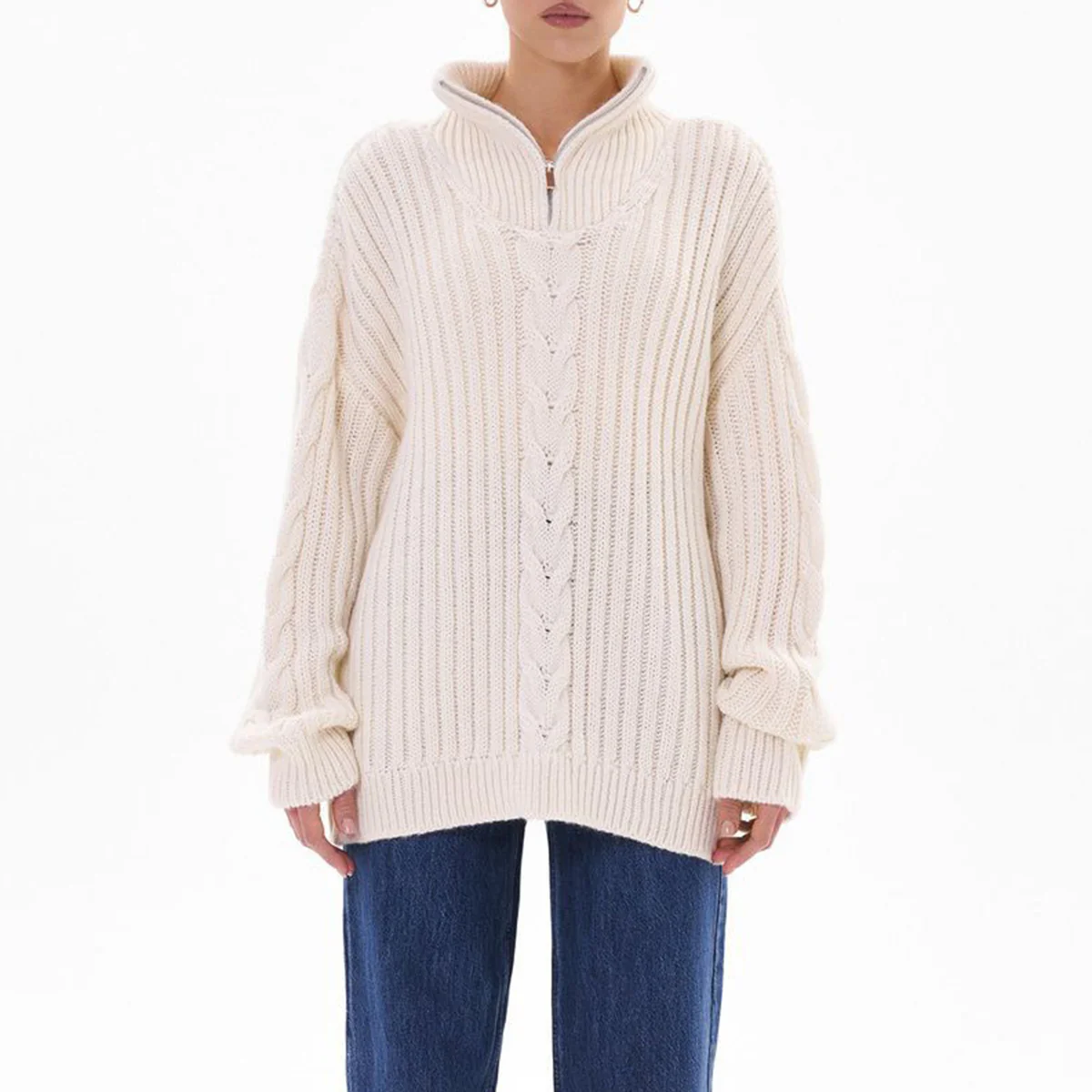 Ribbed Half Zip Long Sleeve Sweater - Image 8