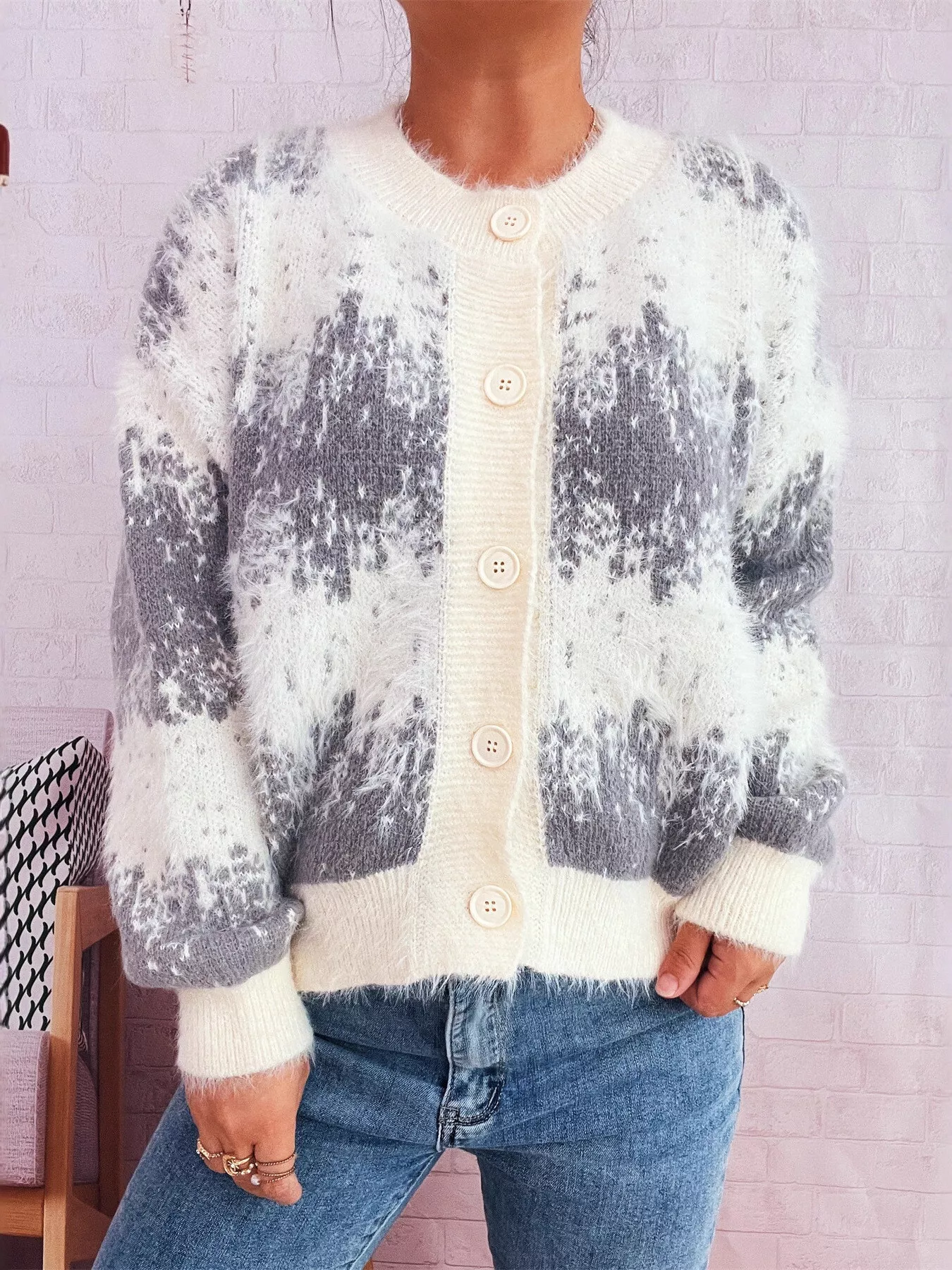 Ribbed Hem Button Up Cardigan - Image 2