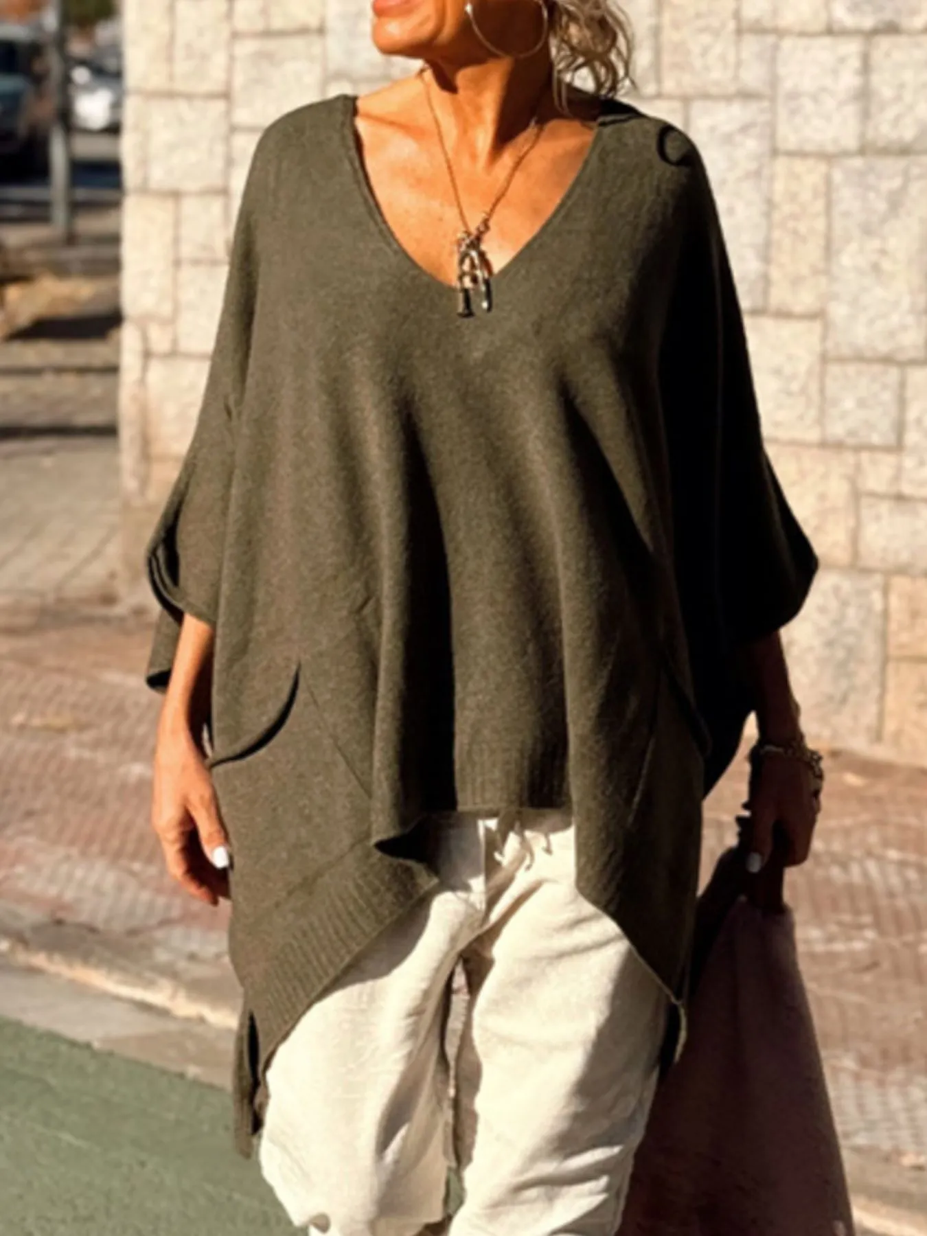 Ribbed Hem V-Neck Sweater - Image 11