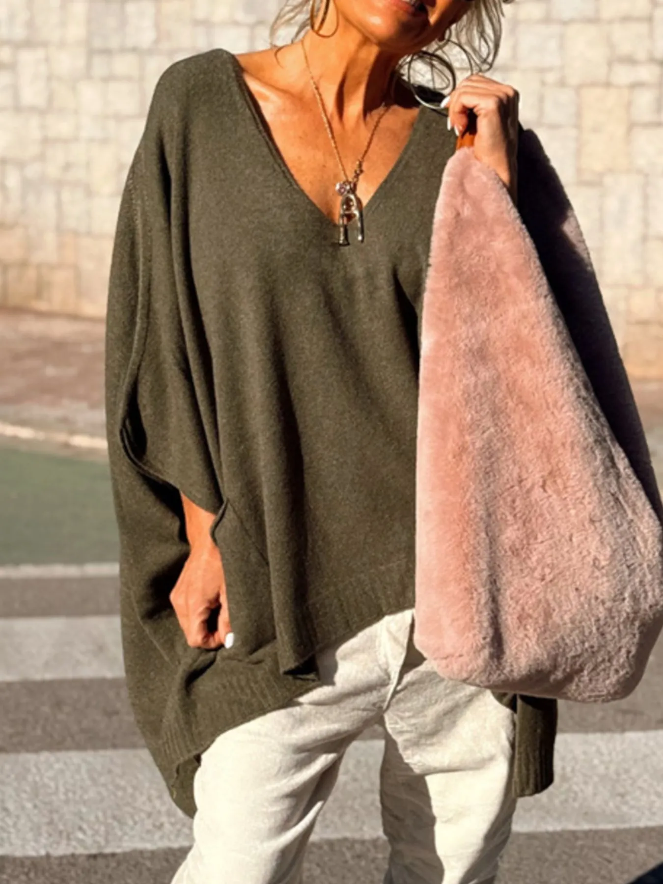 Ribbed Hem V-Neck Sweater - Image 13