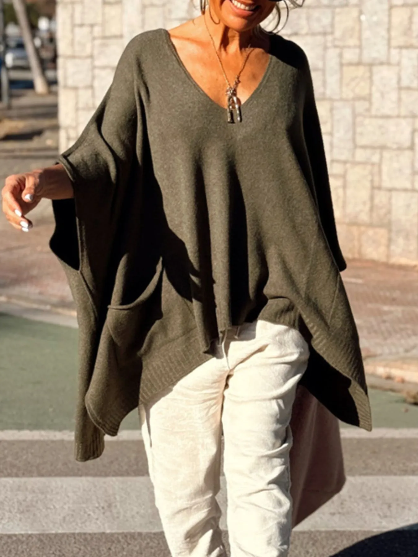 Ribbed Hem V-Neck Sweater - Image 14