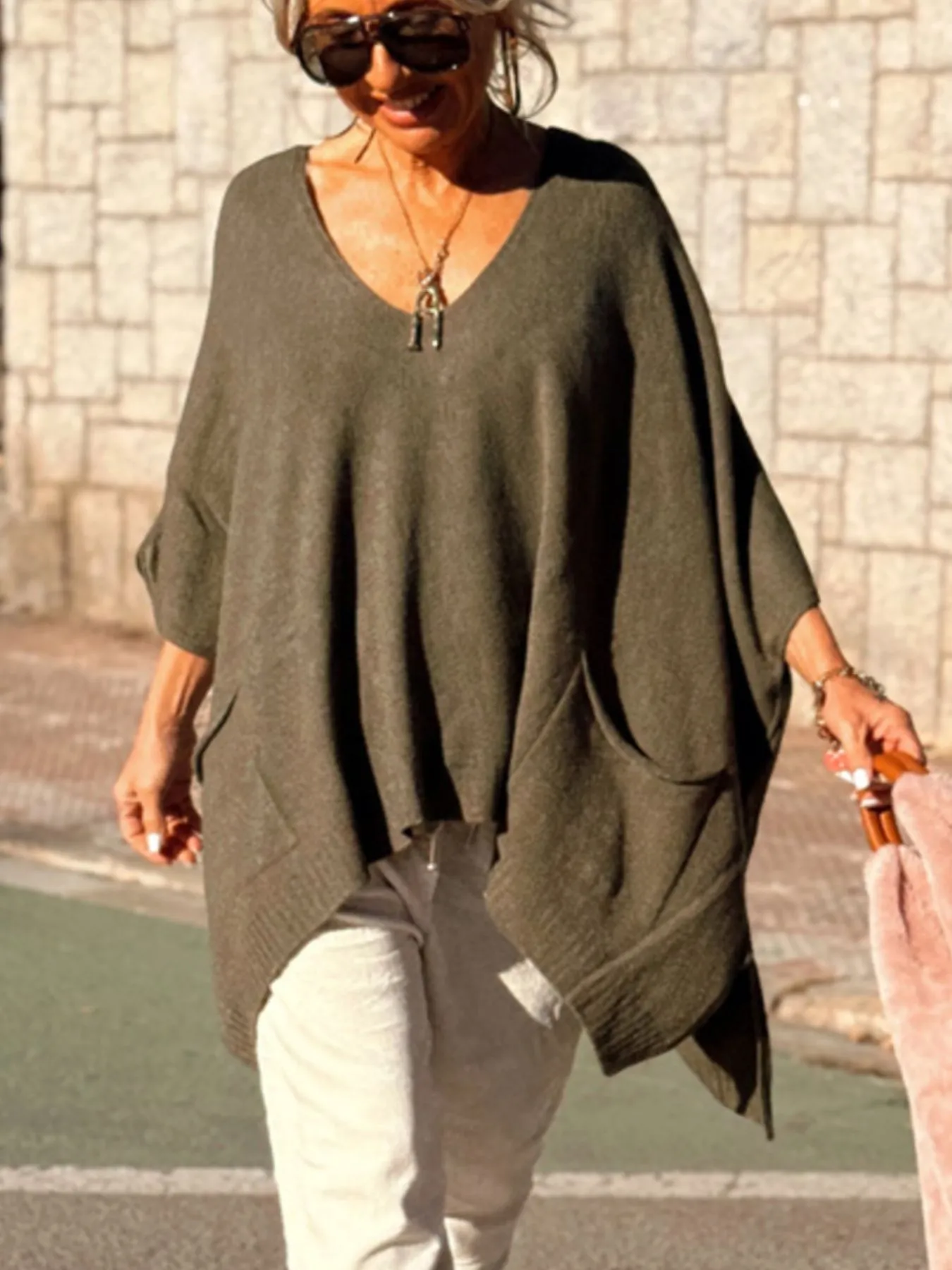 Ribbed Hem V-Neck Sweater - Image 15