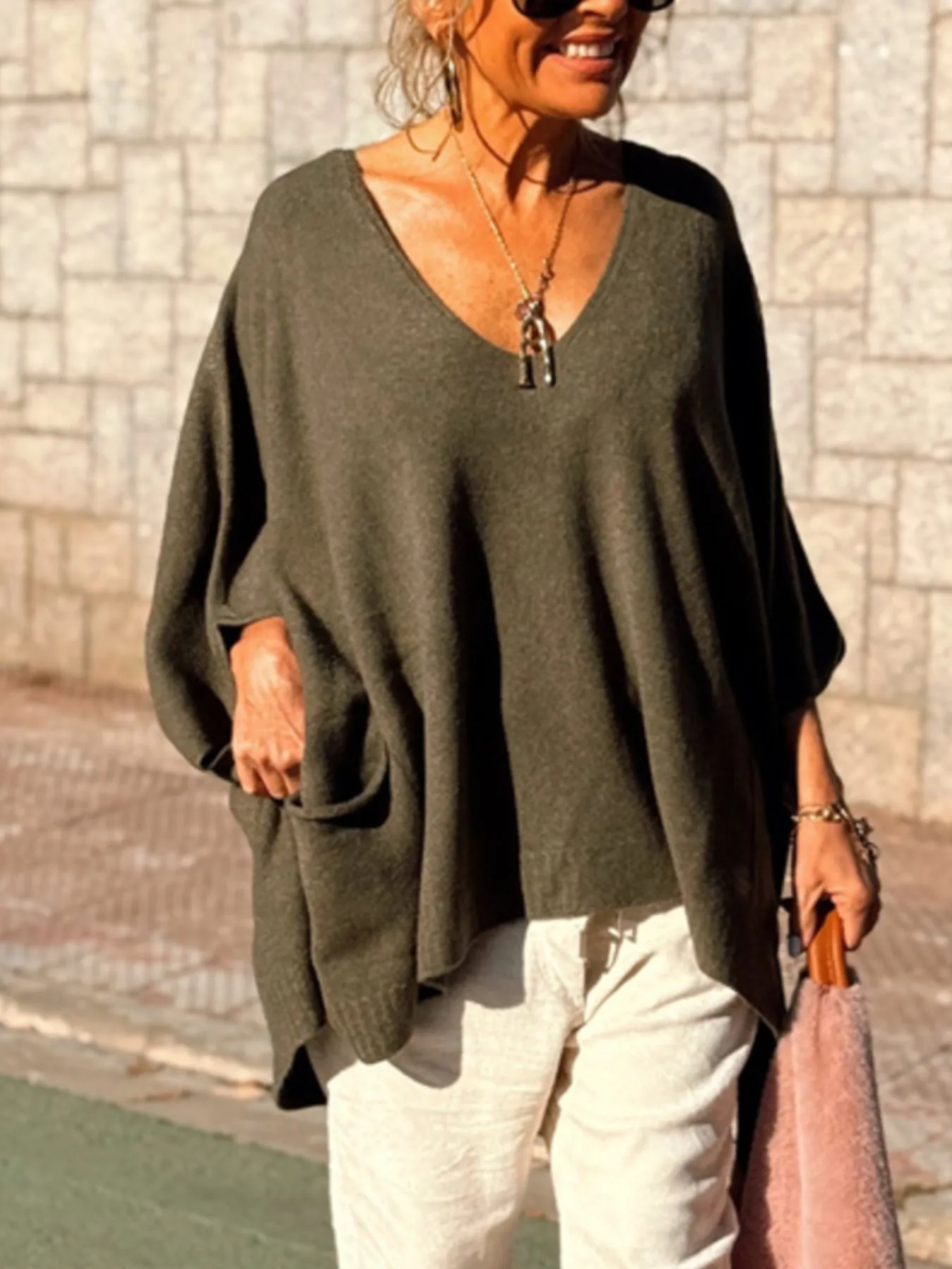 Ribbed Hem V-Neck Sweater - Image 16
