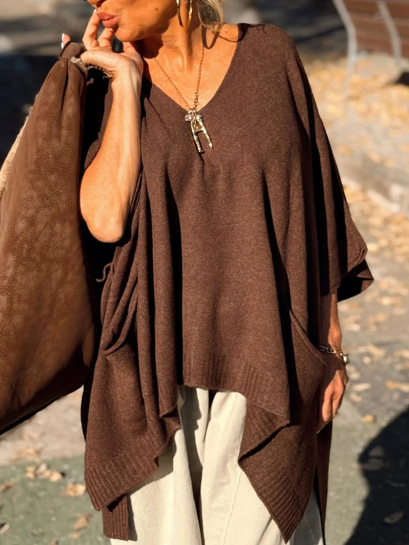 Ribbed Hem V-Neck Sweater - Image 19
