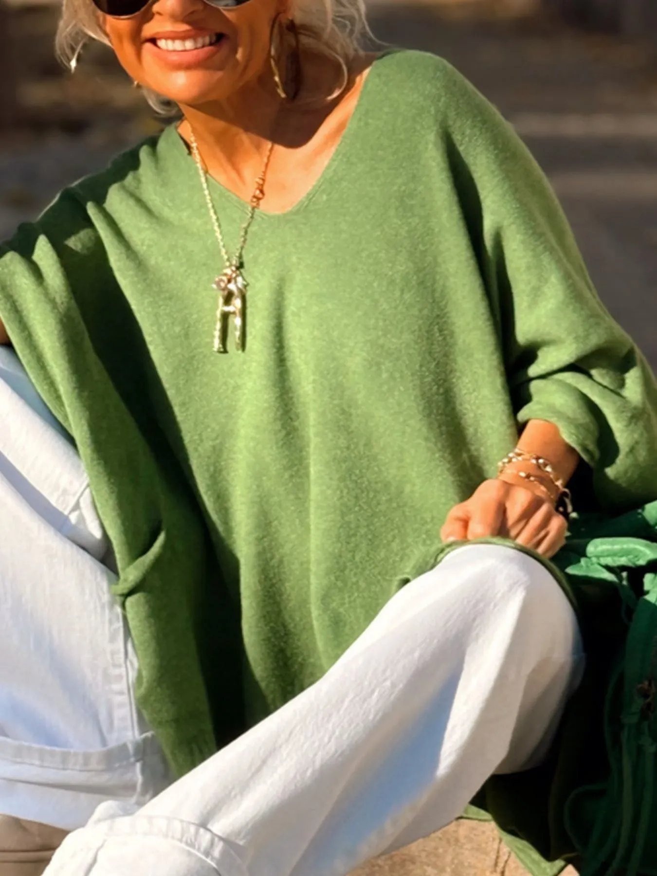 Ribbed Hem V-Neck Sweater - Image 2
