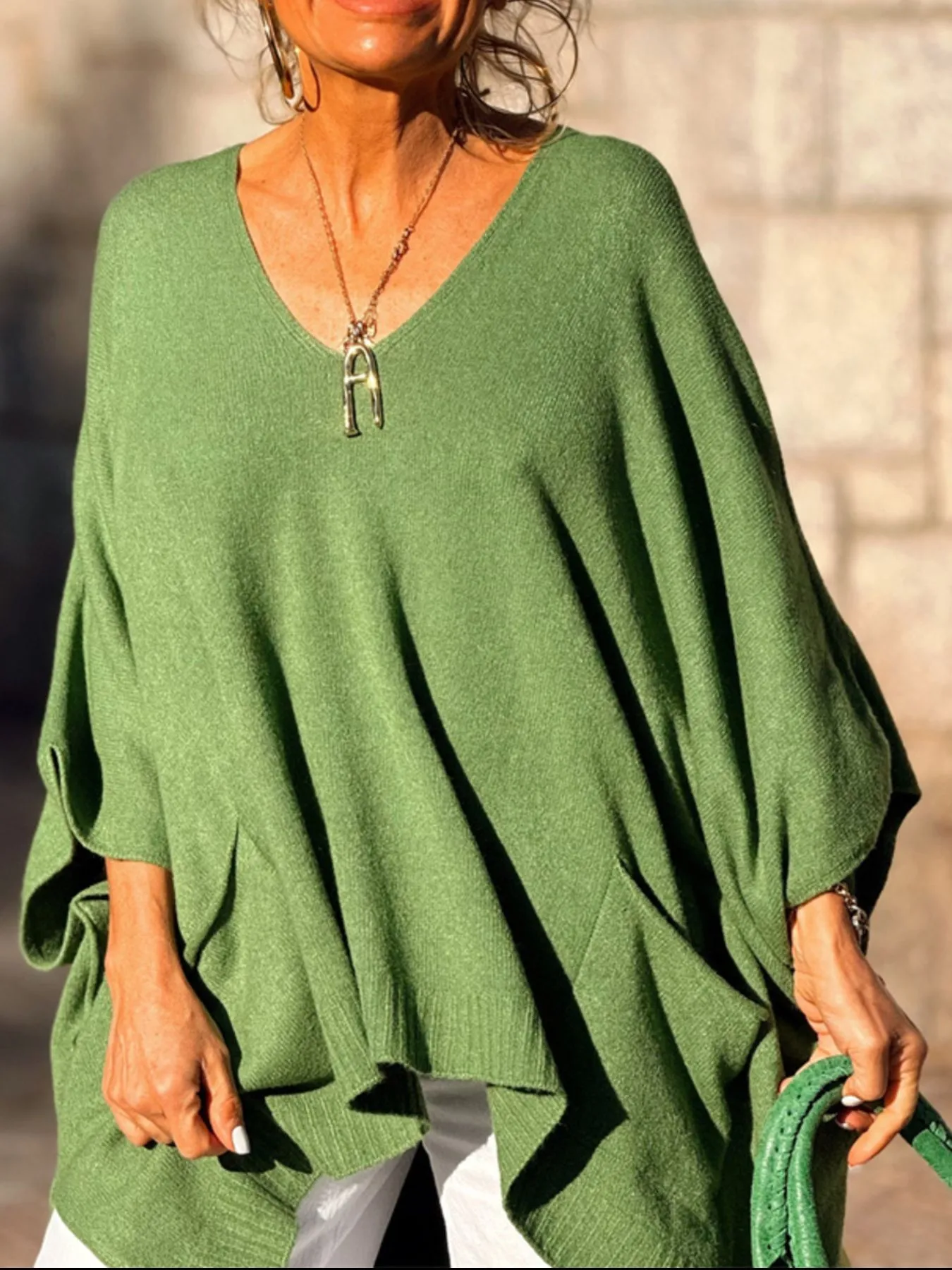 Ribbed Hem V-Neck Sweater - Image 3