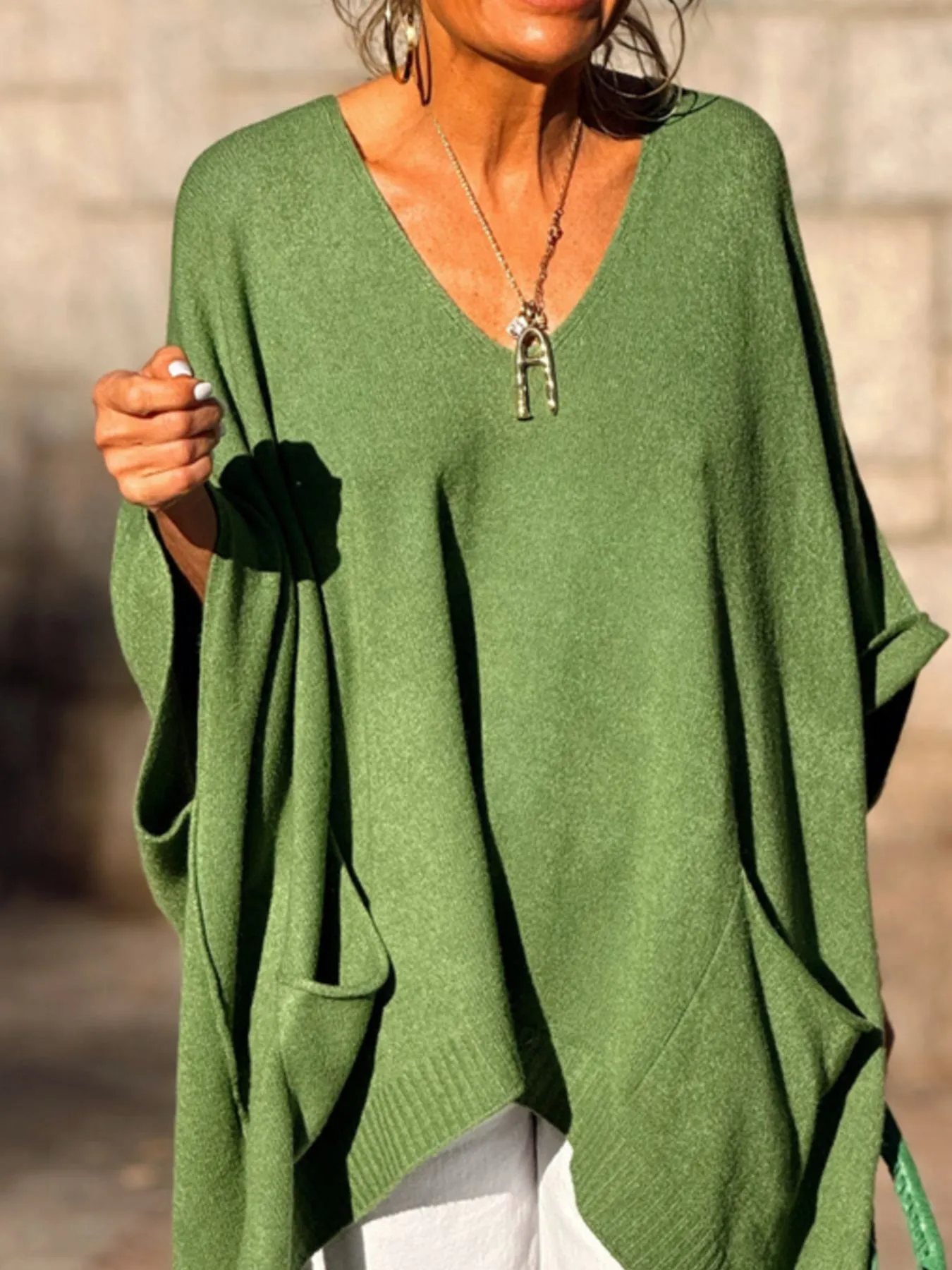 Ribbed Hem V-Neck Sweater - Image 5