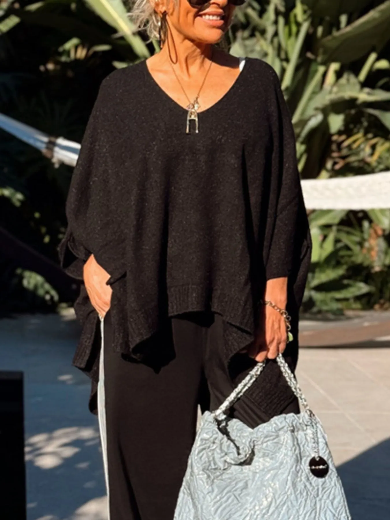 Ribbed Hem V-Neck Sweater - Image 7