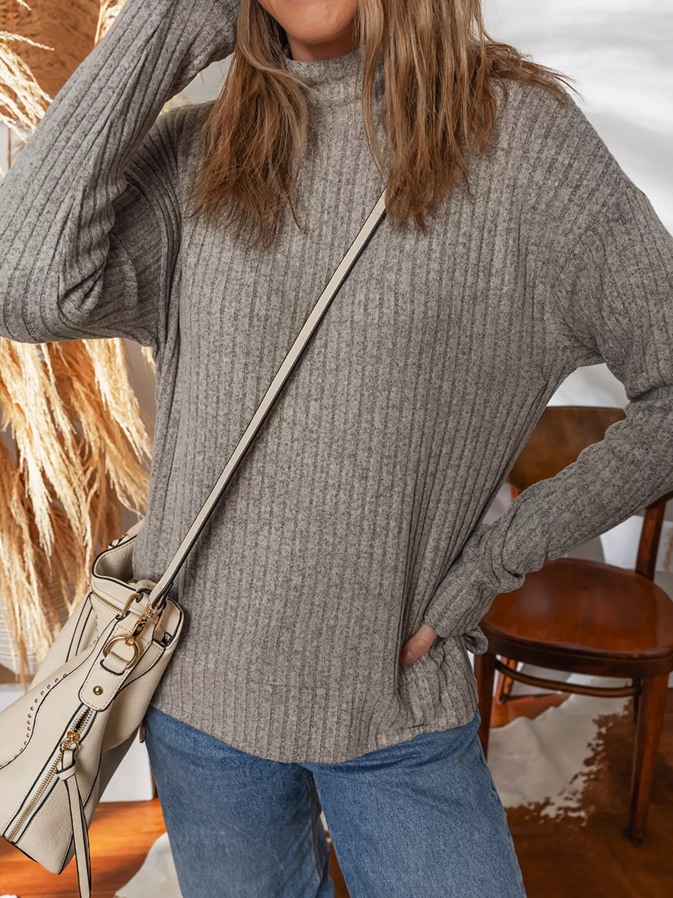 Ribbed High Neck Knitted Top - Image 4