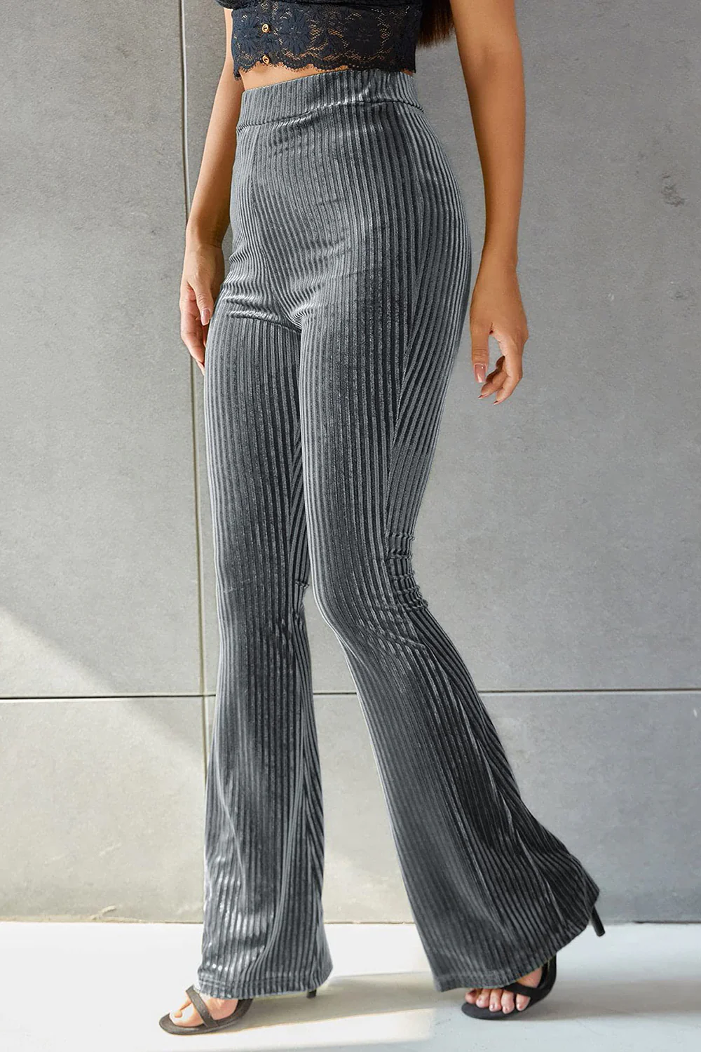 Ribbed High Waist Flare Pants - Image 3