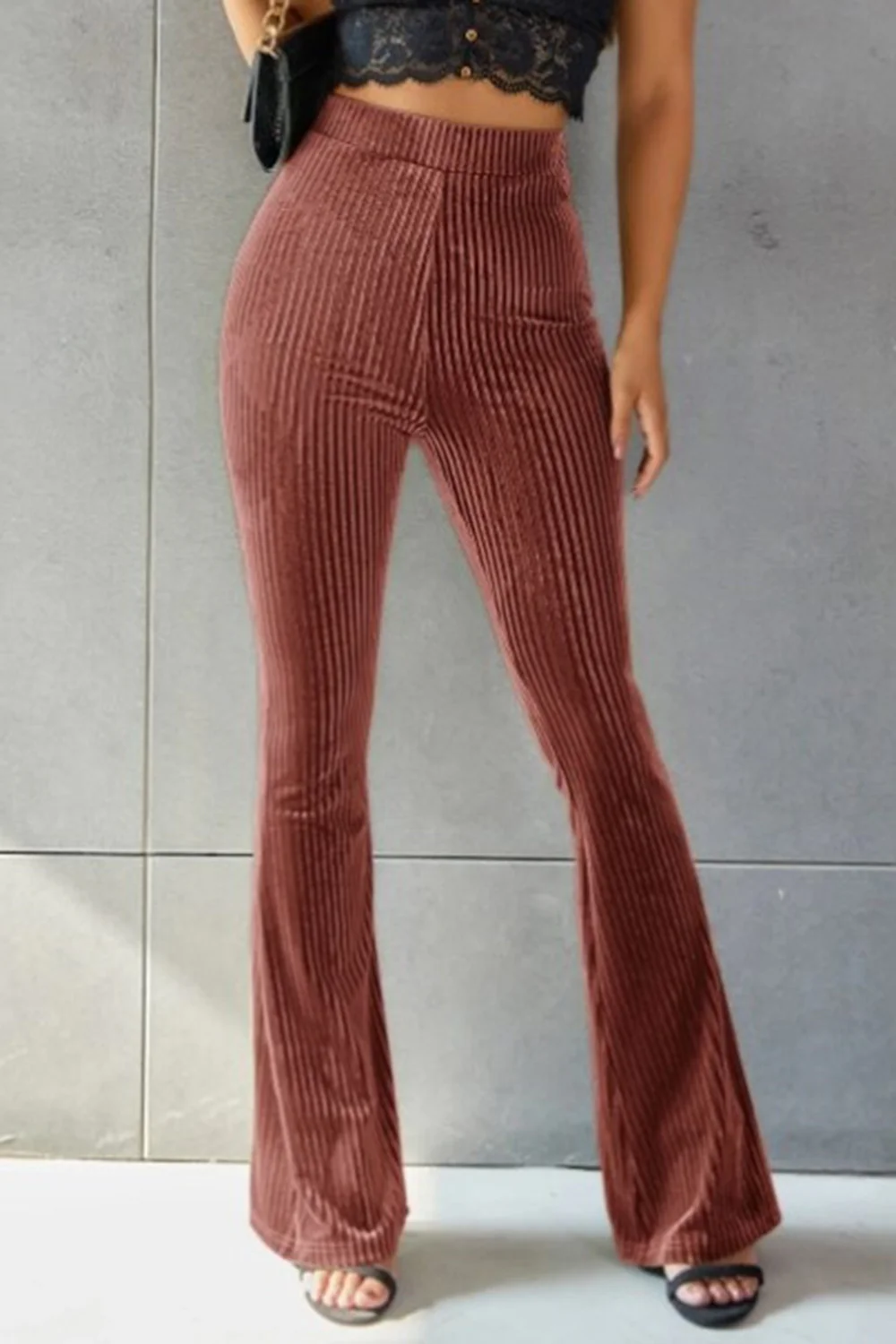 Ribbed High Waist Flare Pants - Image 7