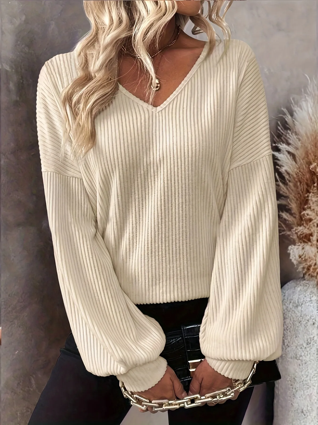 Ribbed Knit Back Bow Tie Blouse - Image 3