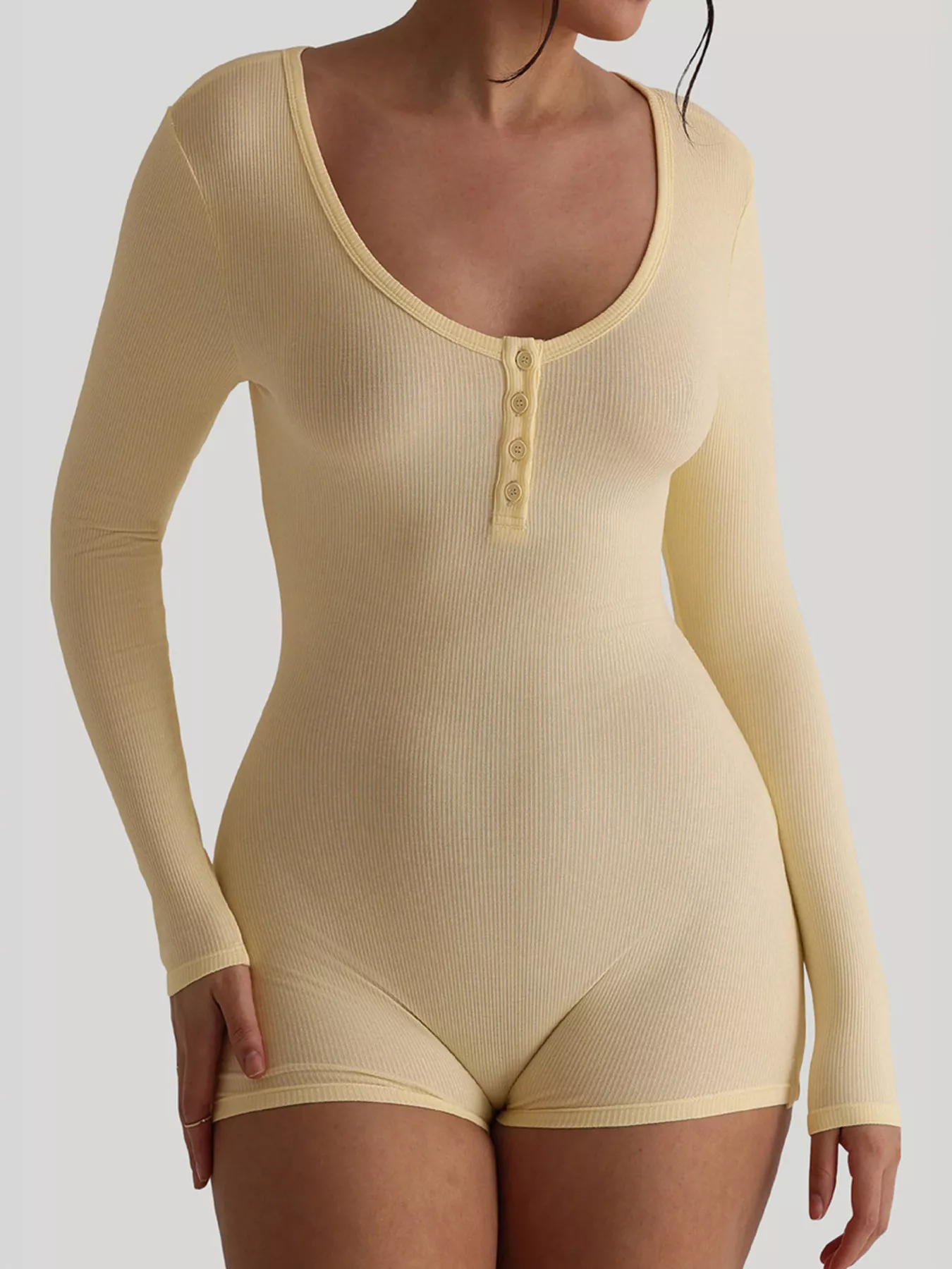 Ribbed Knit Long Sleeve Romper - Image 2