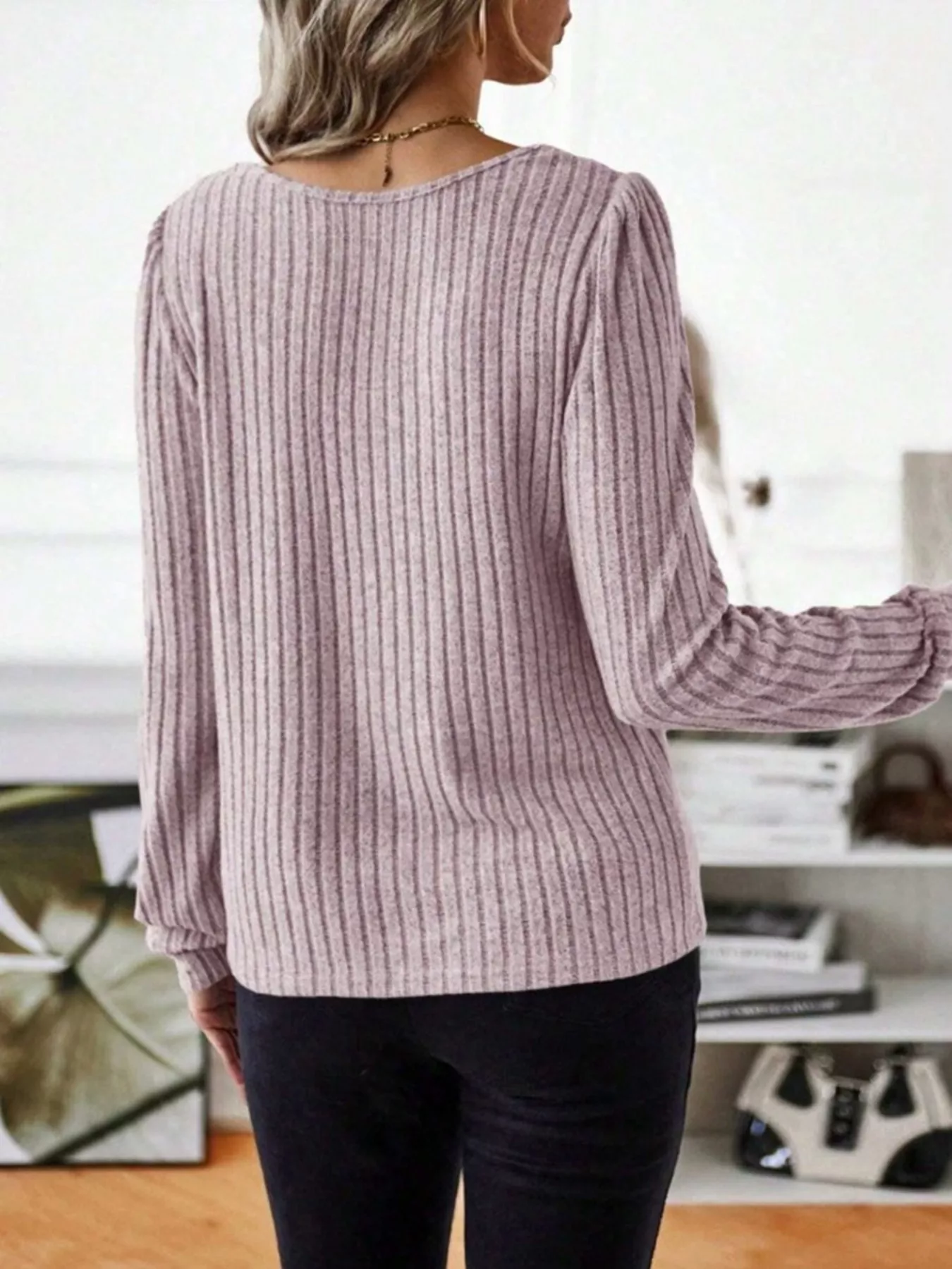 Ribbed Knit Long Sleeve T-Shirt - Image 14