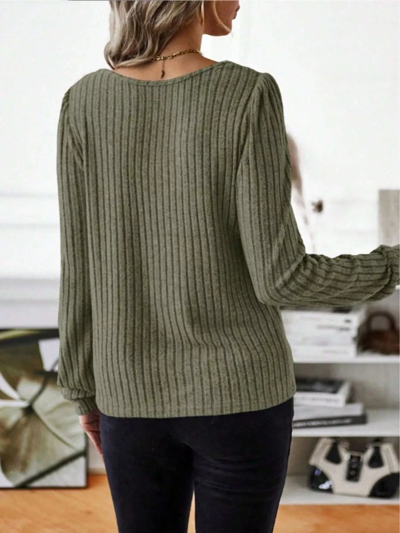 Ribbed Knit Long Sleeve T-Shirt - Image 20