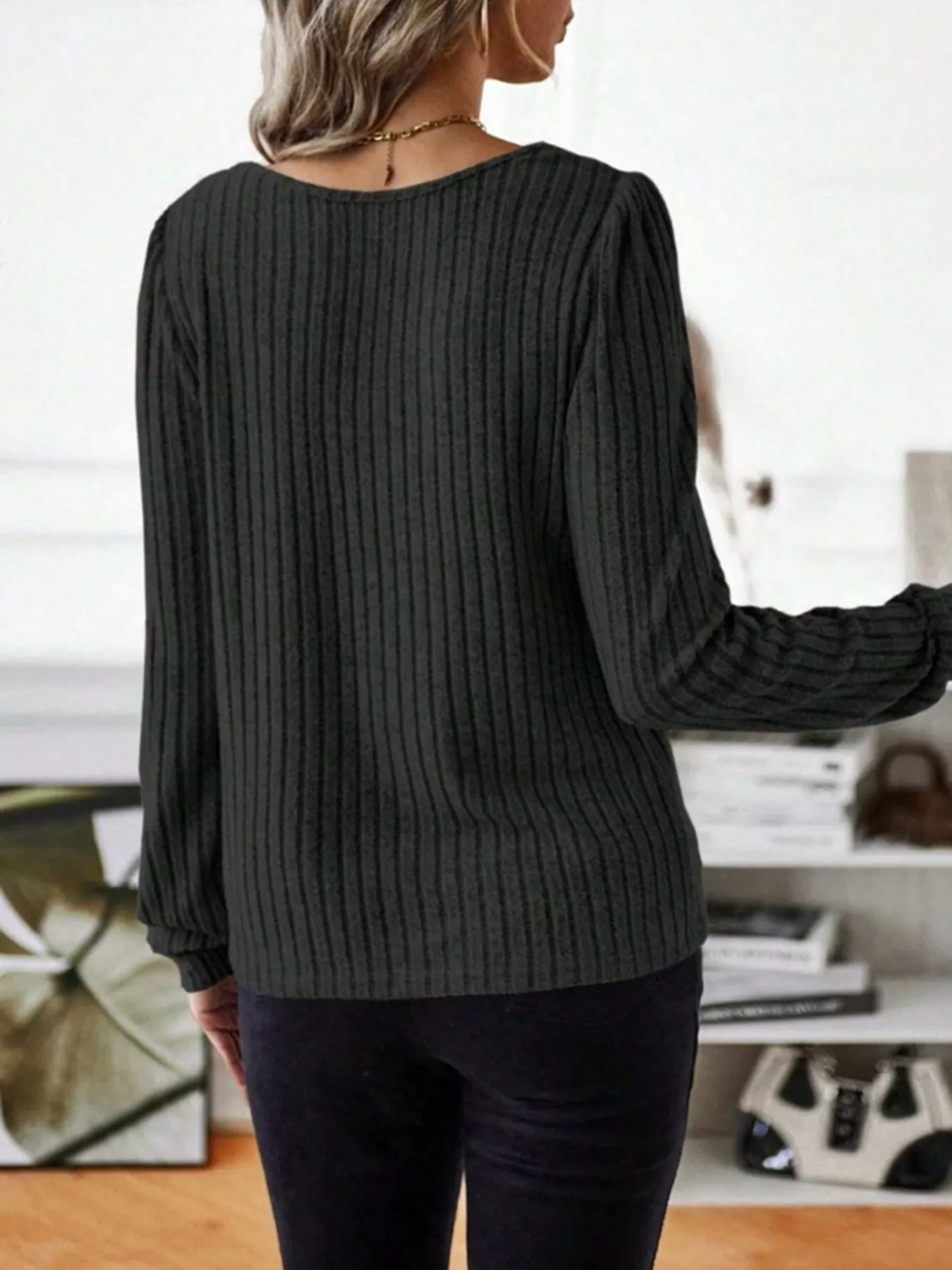 Ribbed Knit Long Sleeve T-Shirt - Image 26