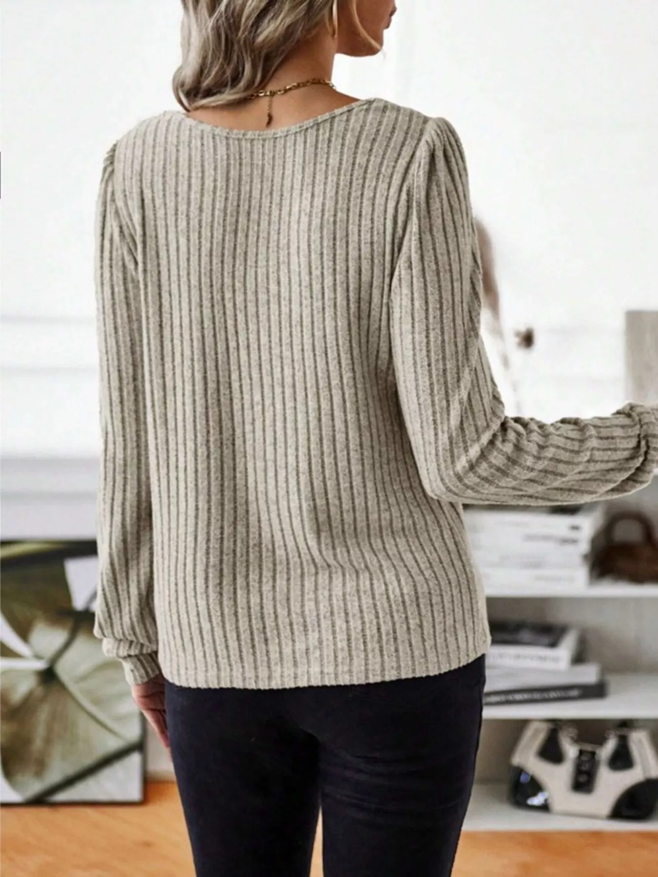 Ribbed Knit Long Sleeve T-Shirt - Image 3