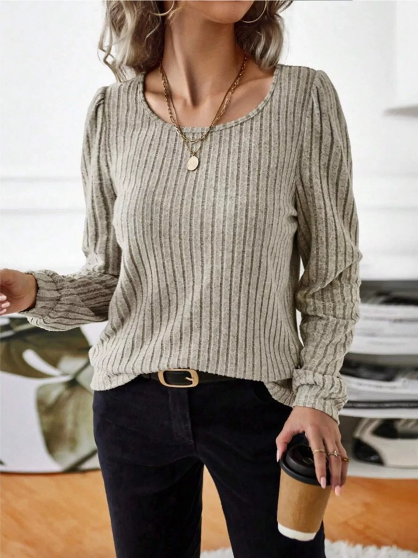 Ribbed Knit Long Sleeve T-Shirt - Image 4