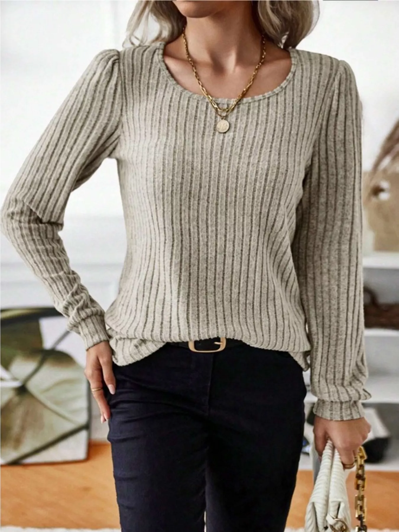 Ribbed Knit Long Sleeve T-Shirt - Image 6