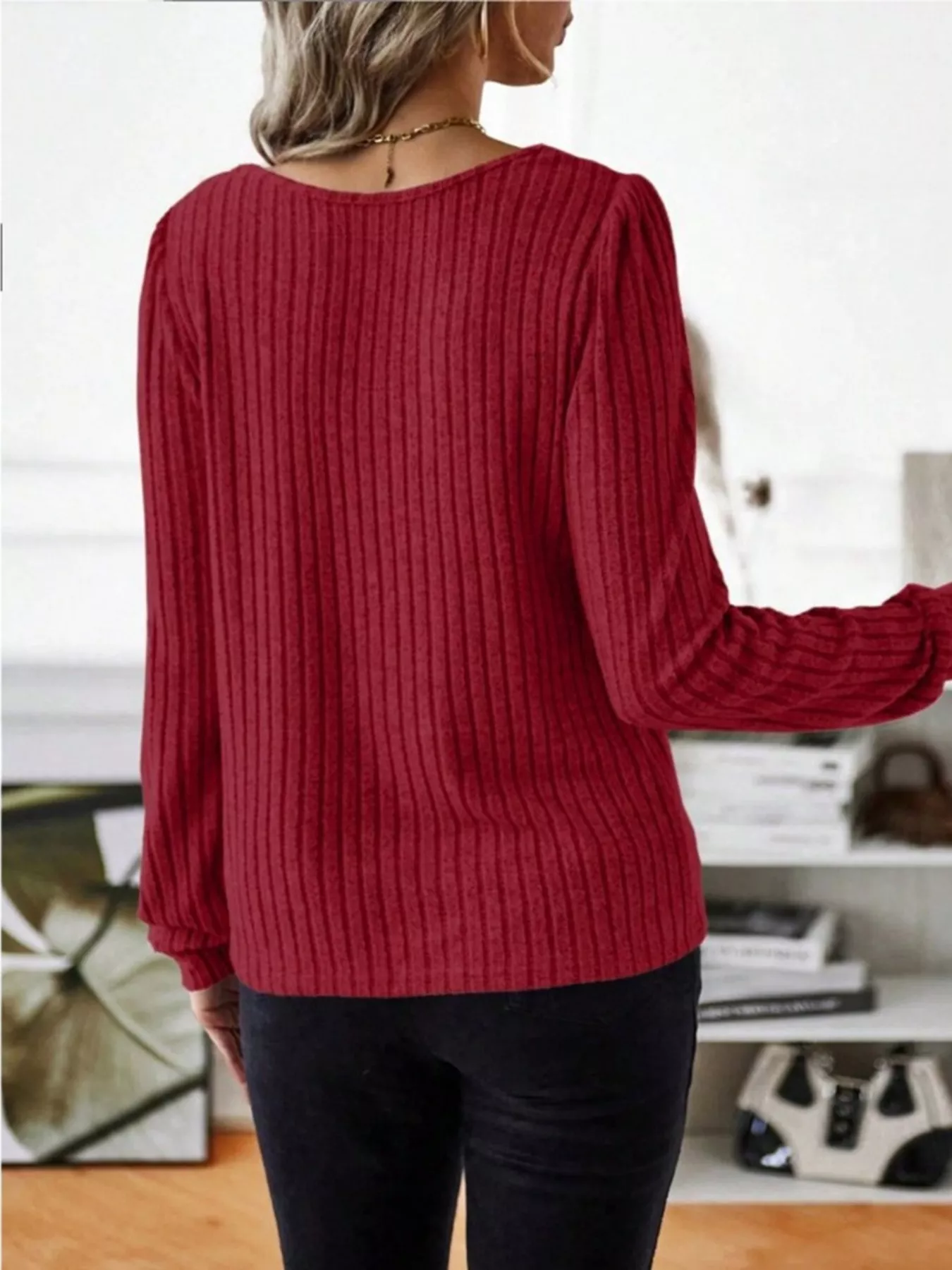 Ribbed Knit Long Sleeve T-Shirt - Image 8