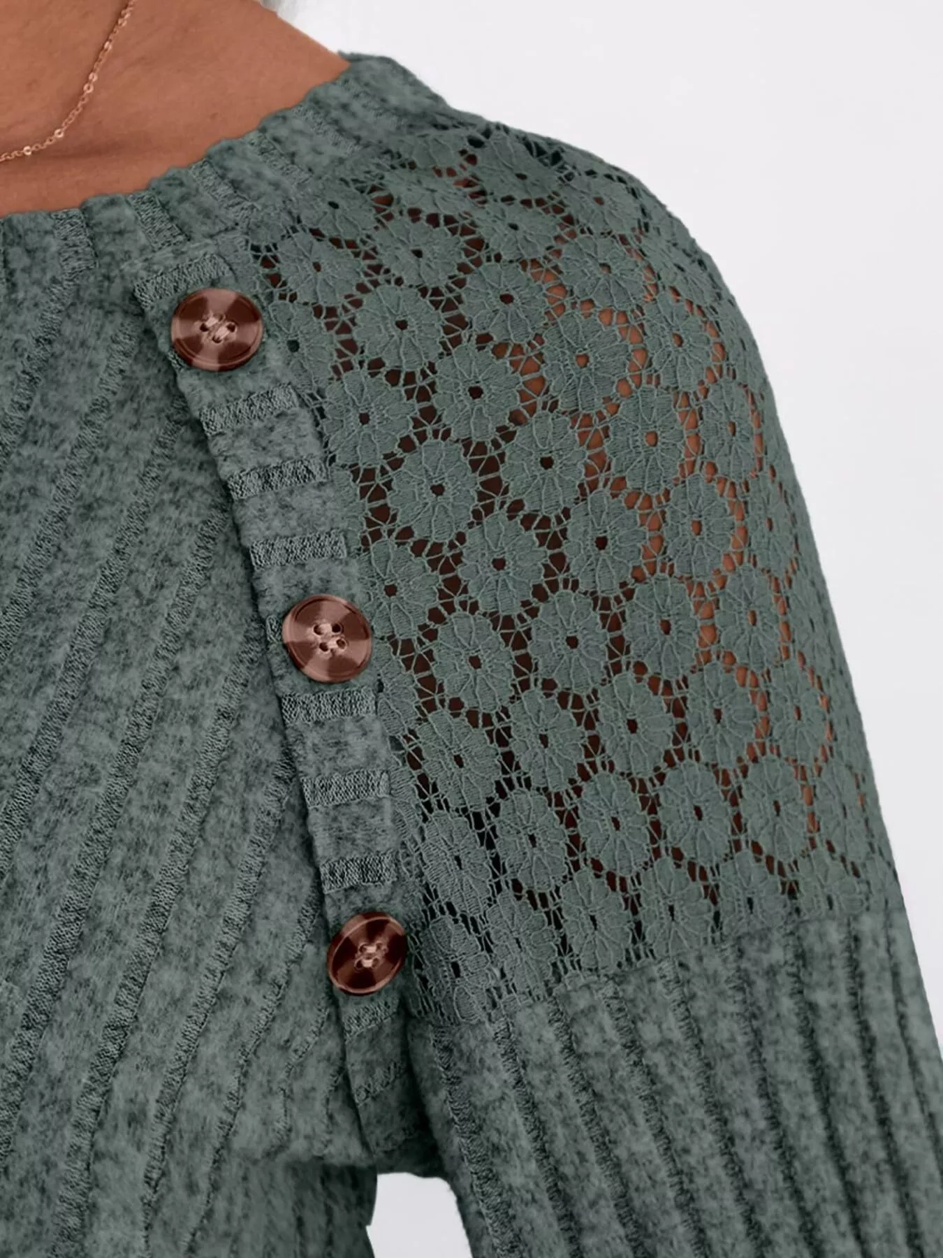 Ribbed Knit T-Shirt with Lace Shoulder Detail - Image 20