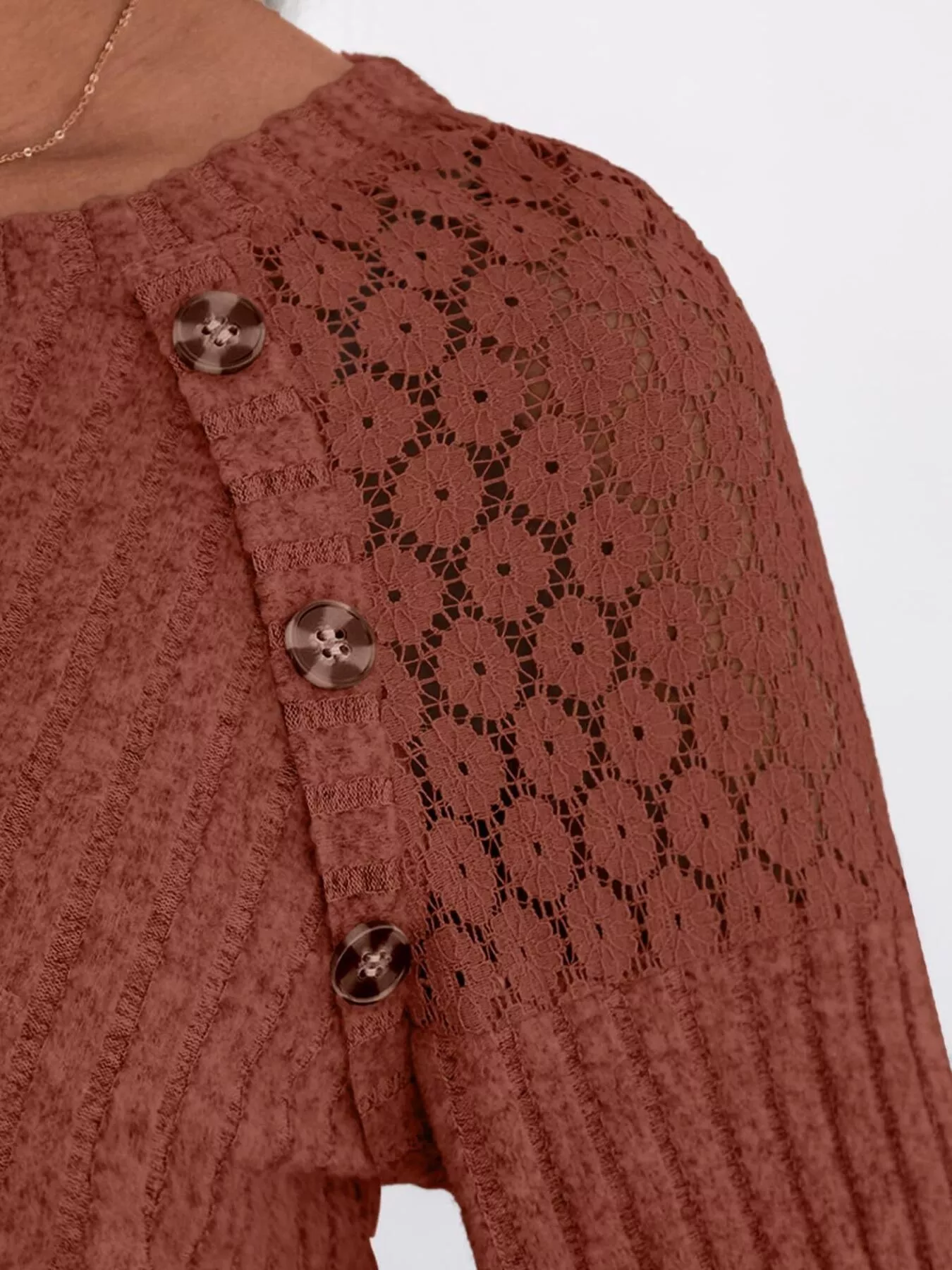 Ribbed Knit T-Shirt with Lace Shoulder Detail - Image 24