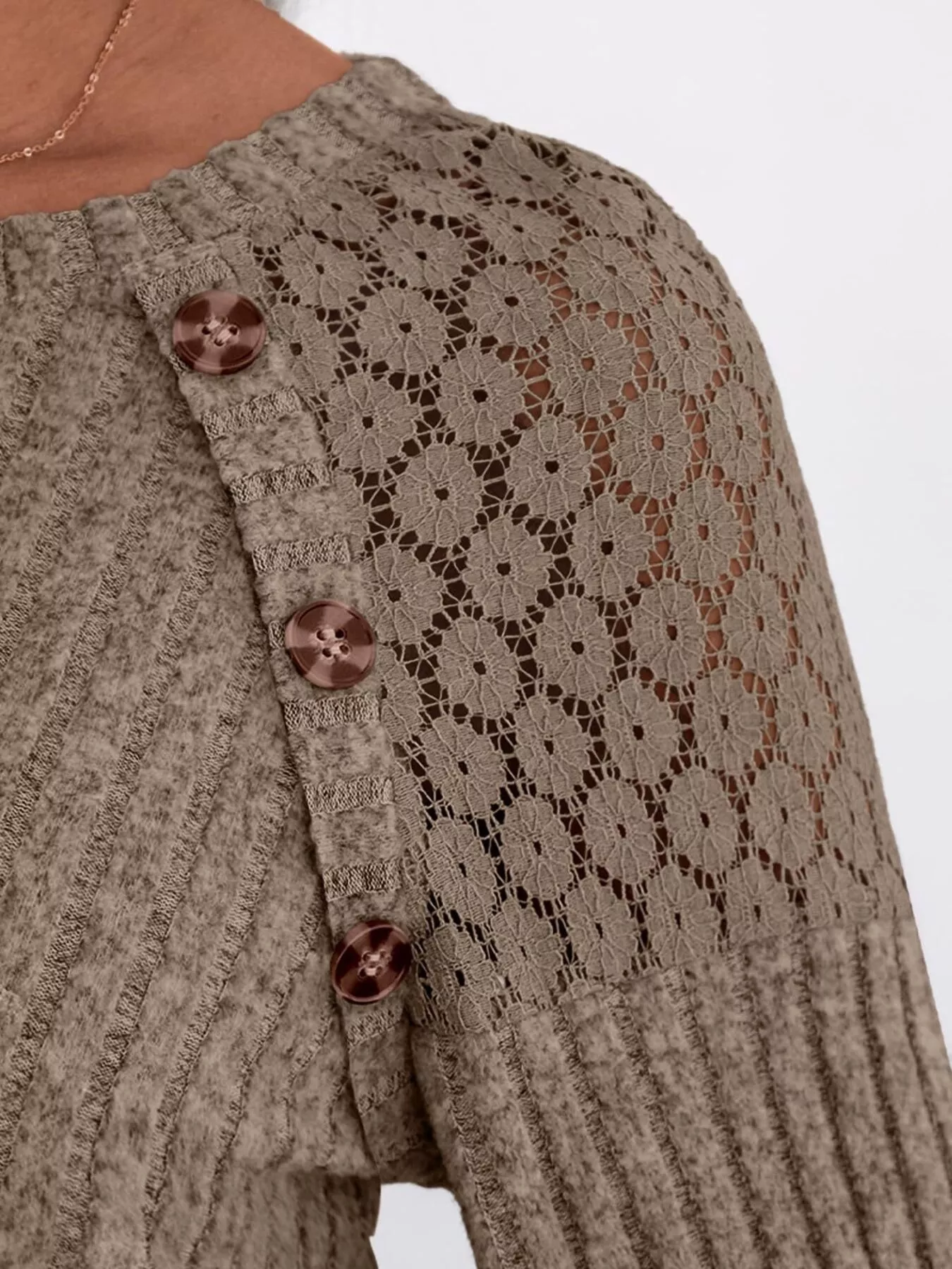 Ribbed Knit T-Shirt with Lace Shoulder Detail - Image 28