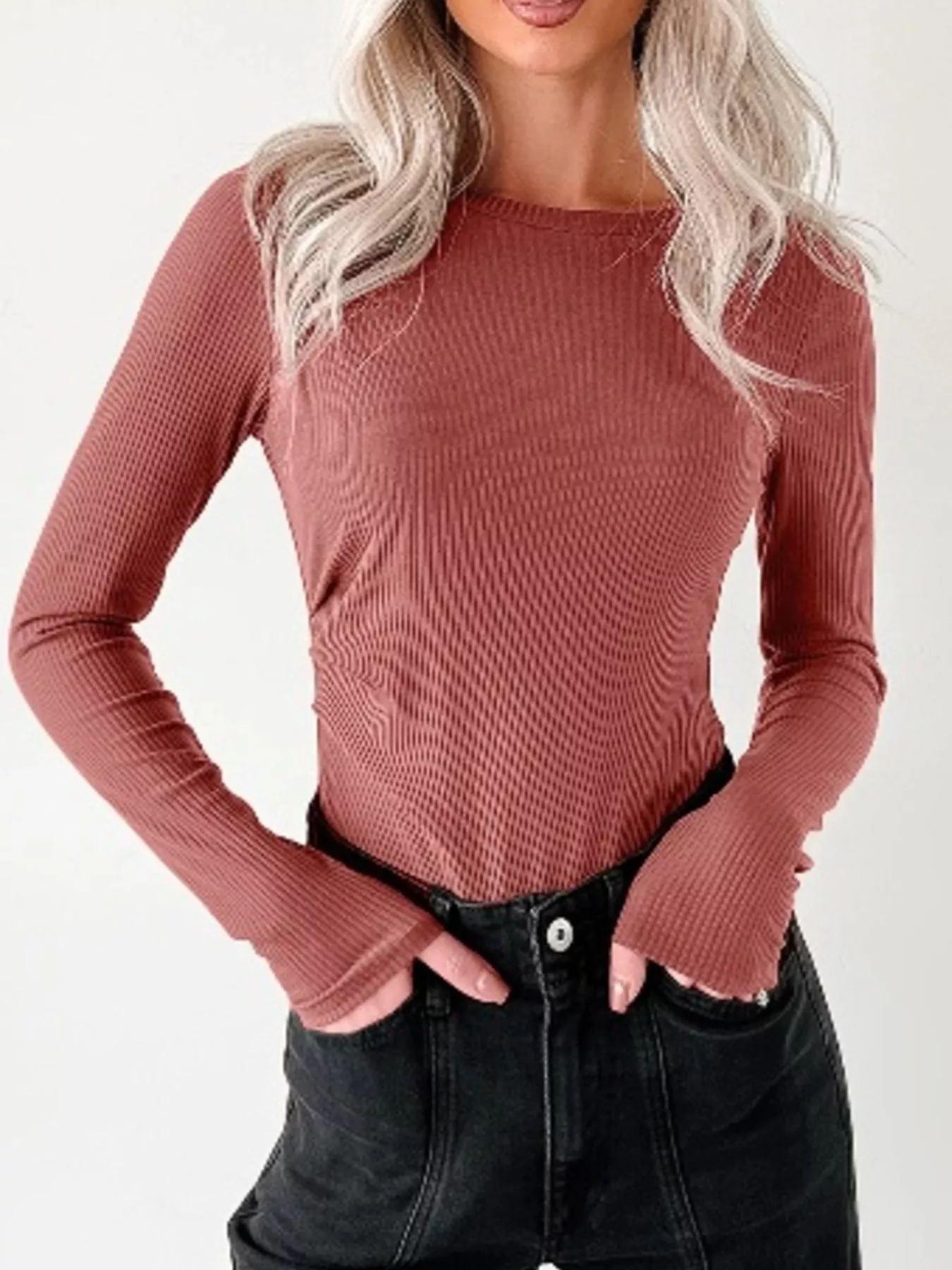 Ribbed Long Sleeve Fitted Bodysuit - Image 2