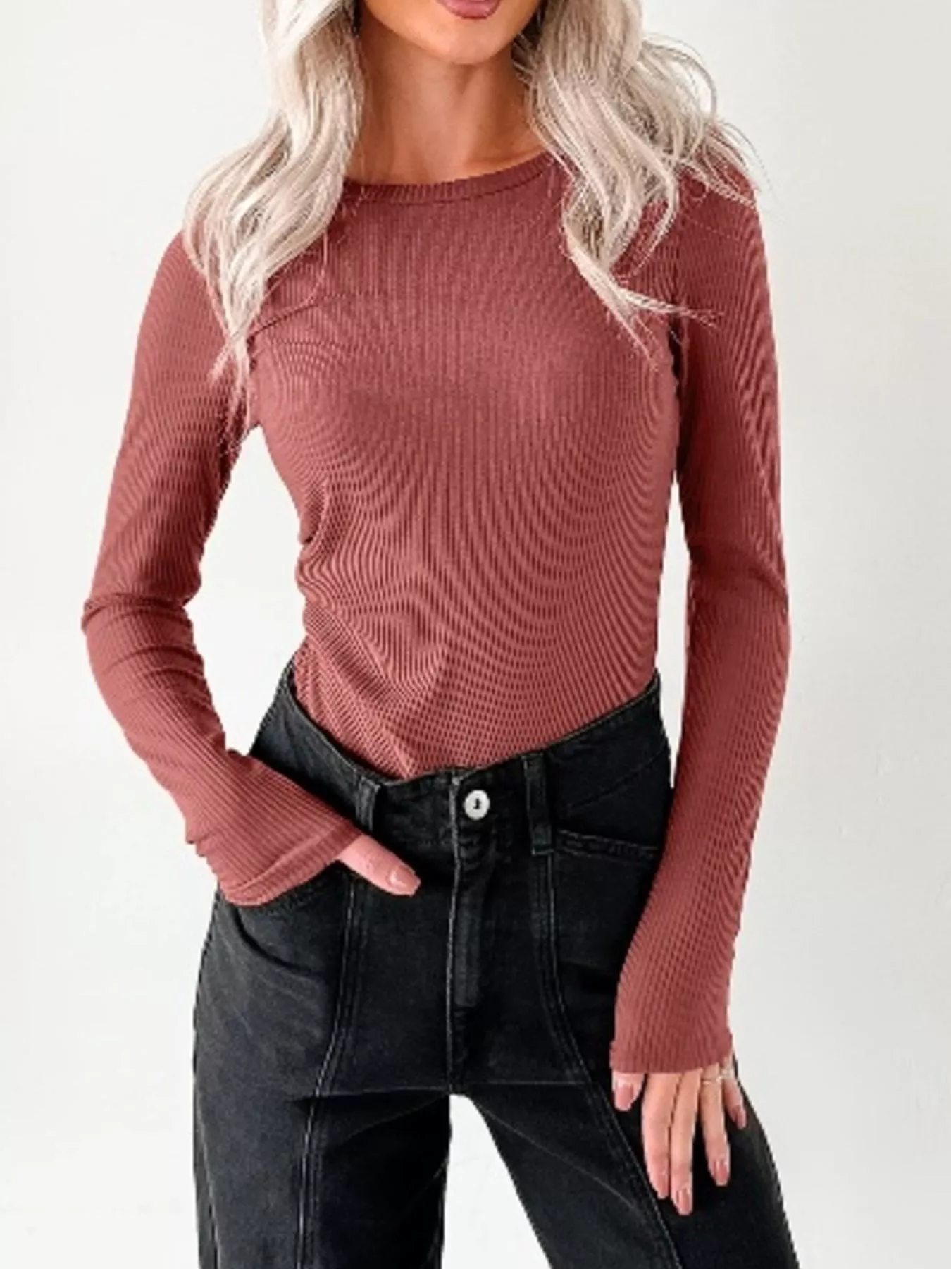 Ribbed Long Sleeve Fitted Bodysuit - Image 3
