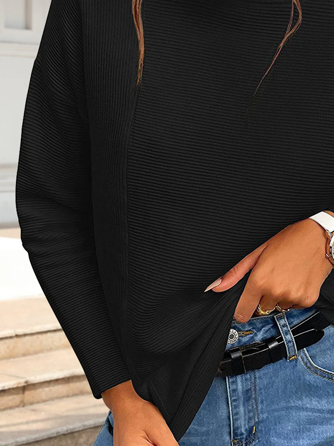 Ribbed Mock Neck Long Sleeve Sweater - Image 3
