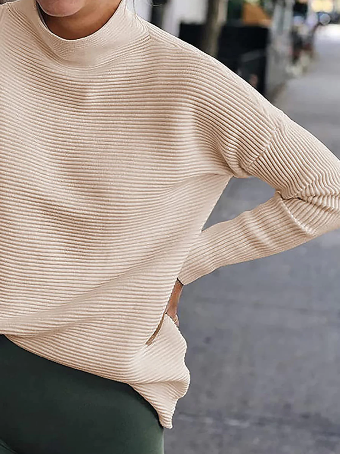 Ribbed Mock Neck Long Sleeve Sweater - Image 5