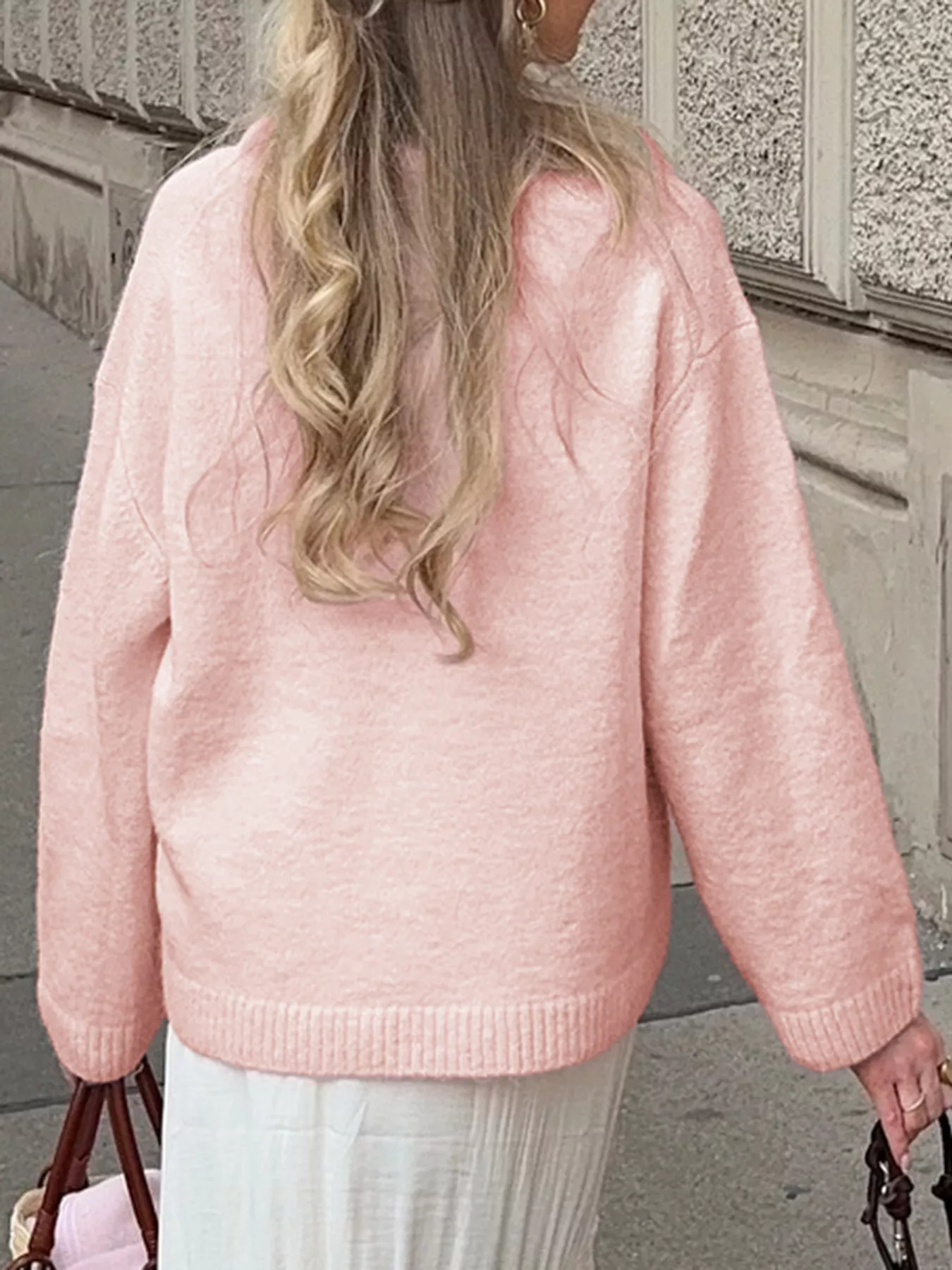 Ribbed Round Neck Dropped Shoulder Sweater - Image 12