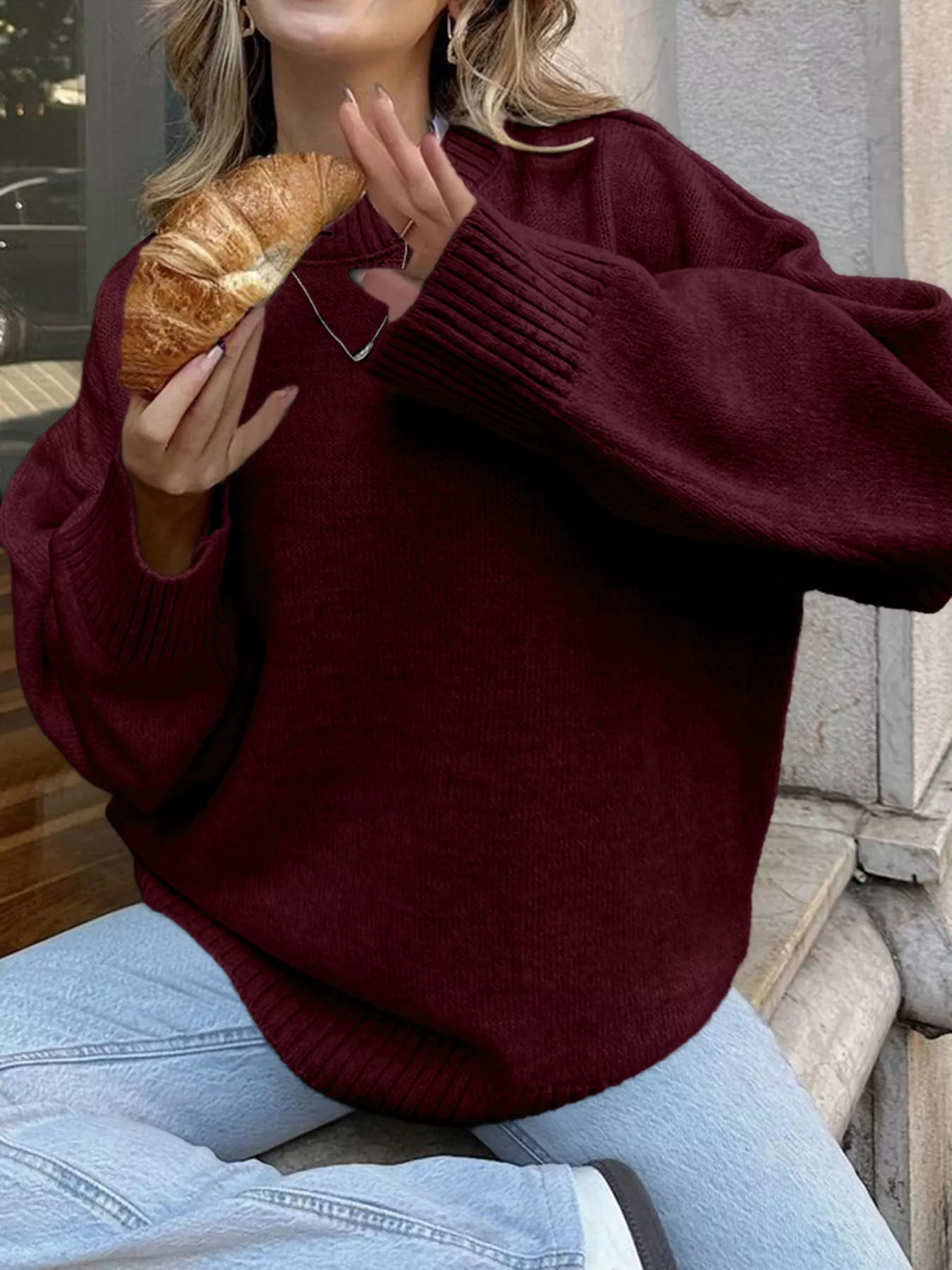 Ribbed Round Neck Dropped Shoulder Sweater - Image 13