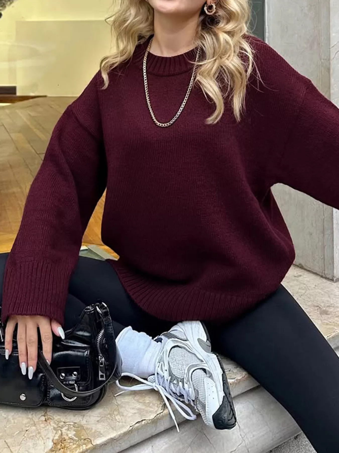 Ribbed Round Neck Dropped Shoulder Sweater - Image 14