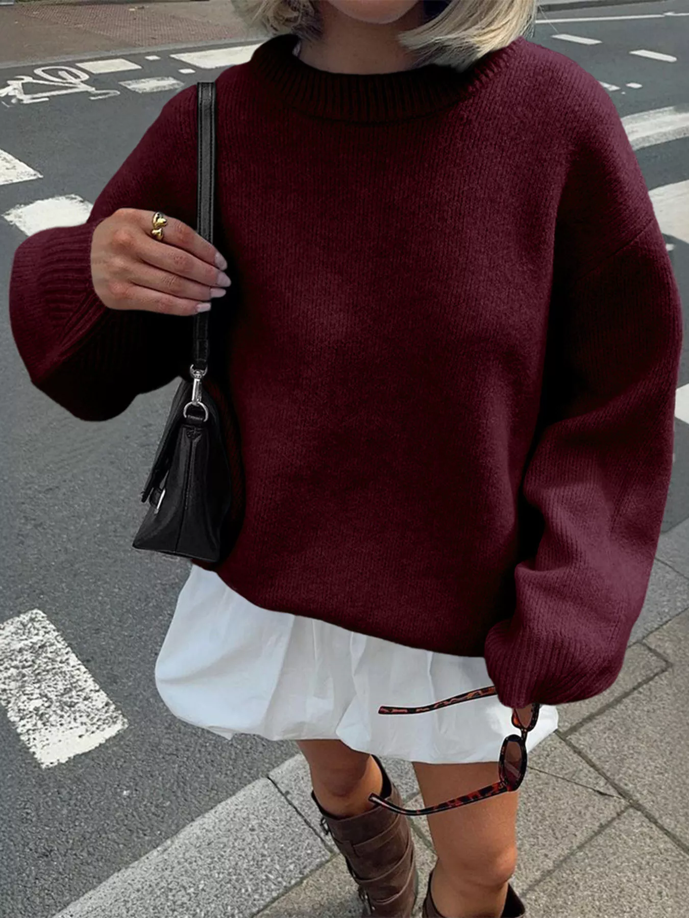 Ribbed Round Neck Dropped Shoulder Sweater - Image 15