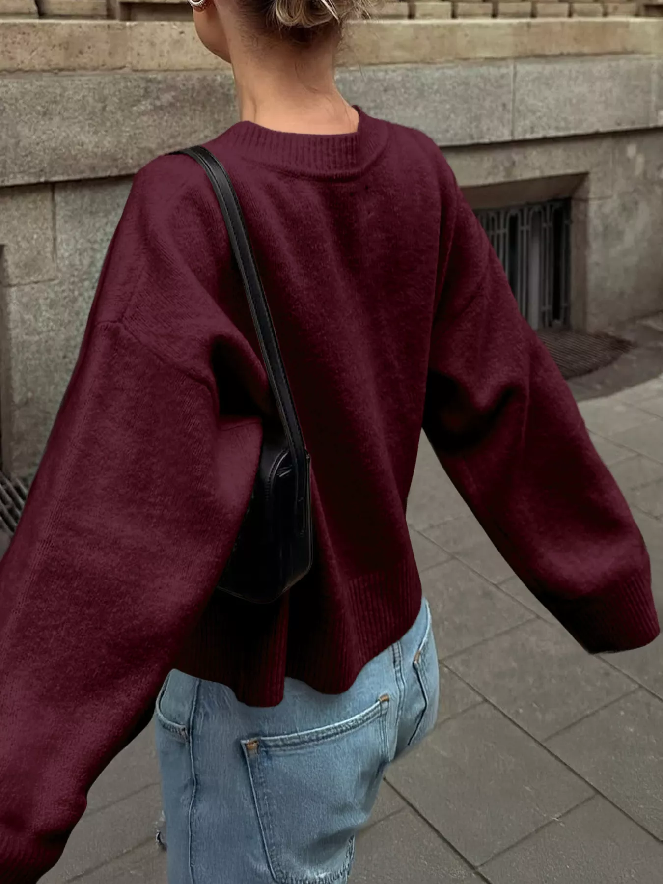 Ribbed Round Neck Dropped Shoulder Sweater - Image 16