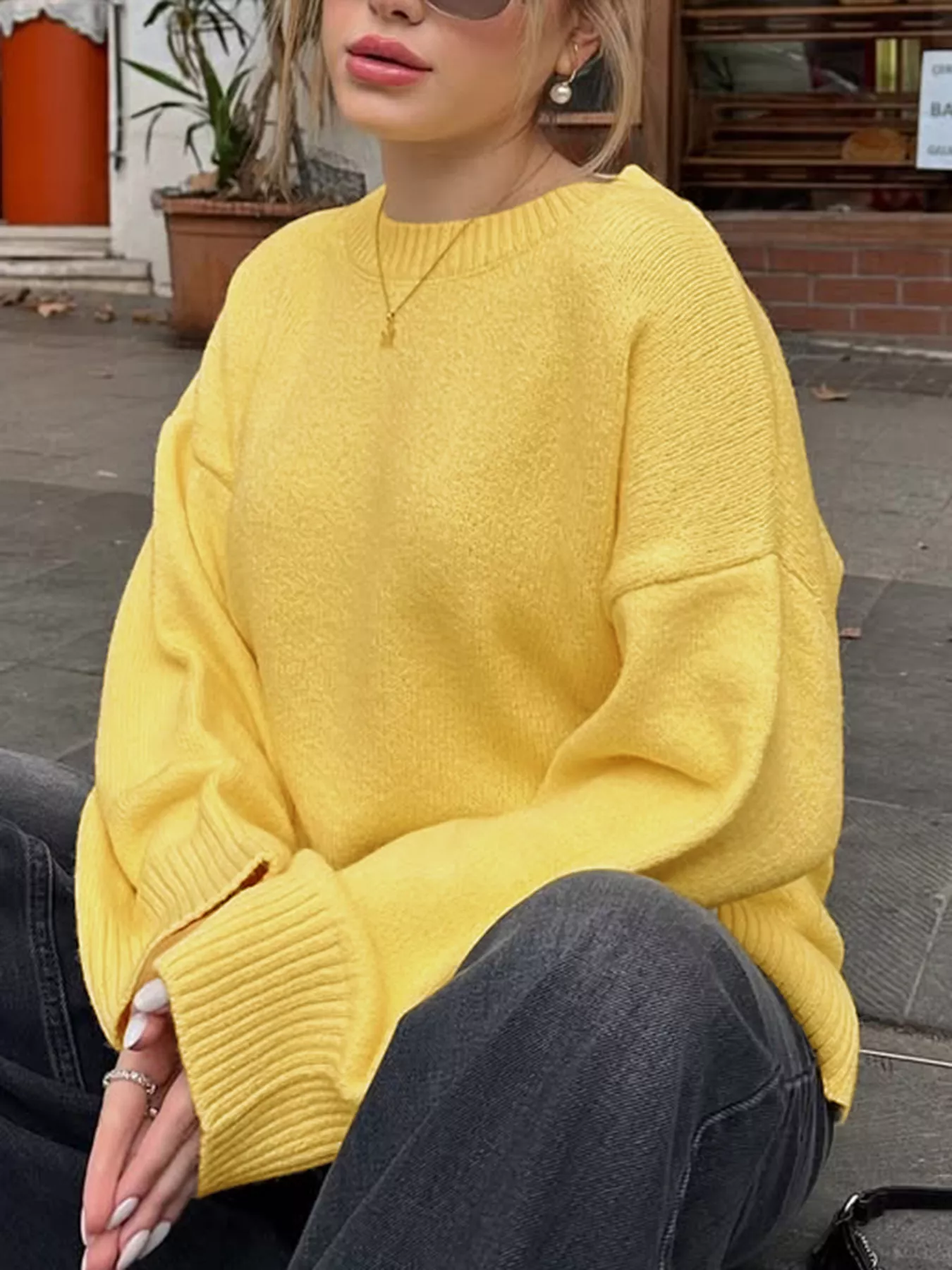 Ribbed Round Neck Dropped Shoulder Sweater - Image 6