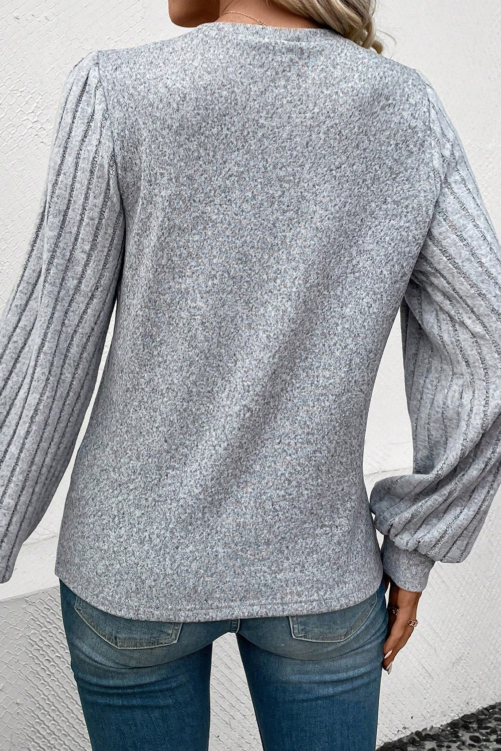 Ribbed Round Neck Long Sleeve Knit Top - Image 5