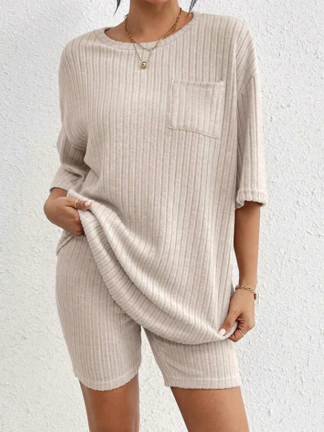 Ribbed Round Neck Top and Shorts Set - Image 10