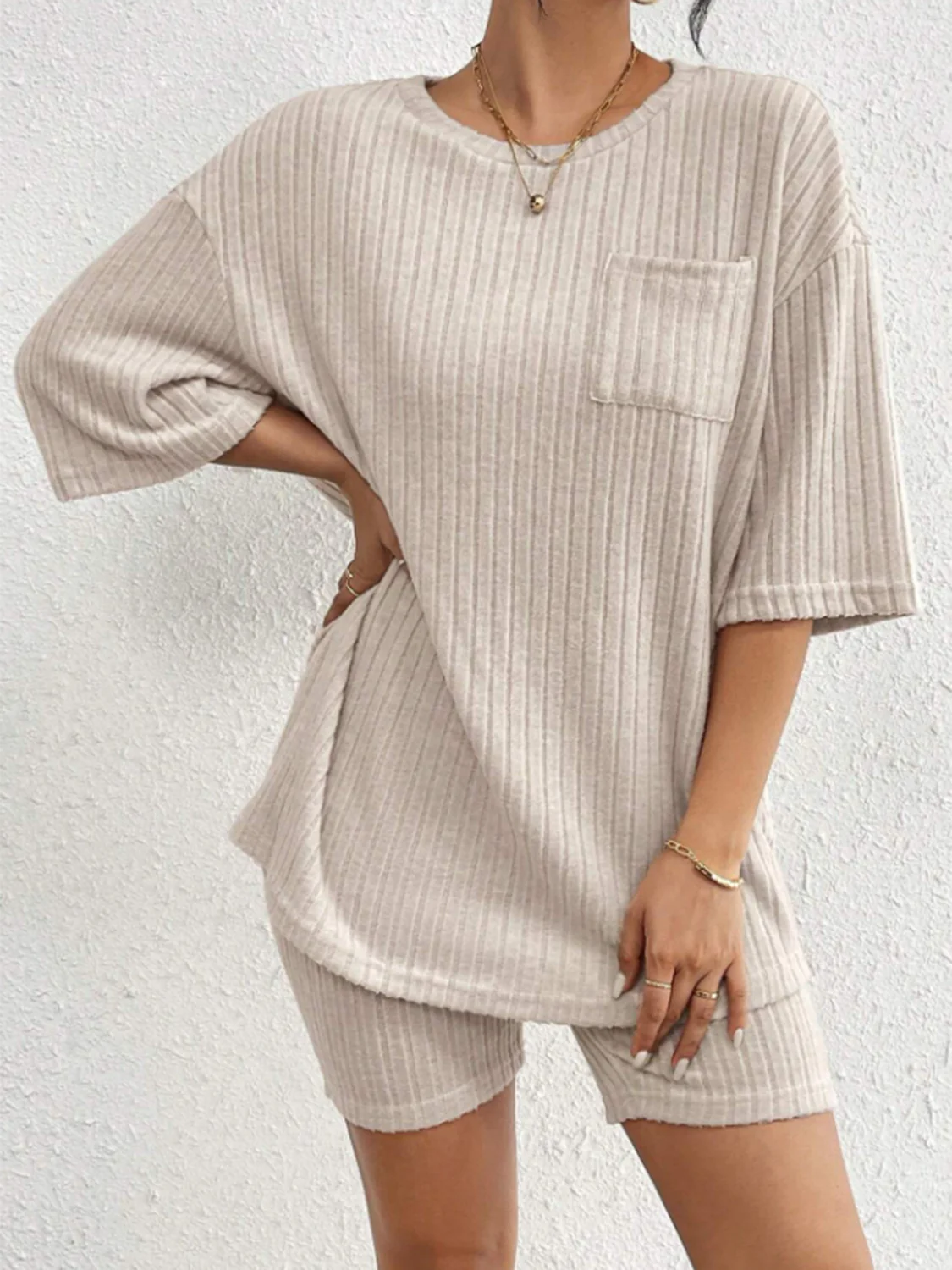 Ribbed Round Neck Top and Shorts Set - Image 12