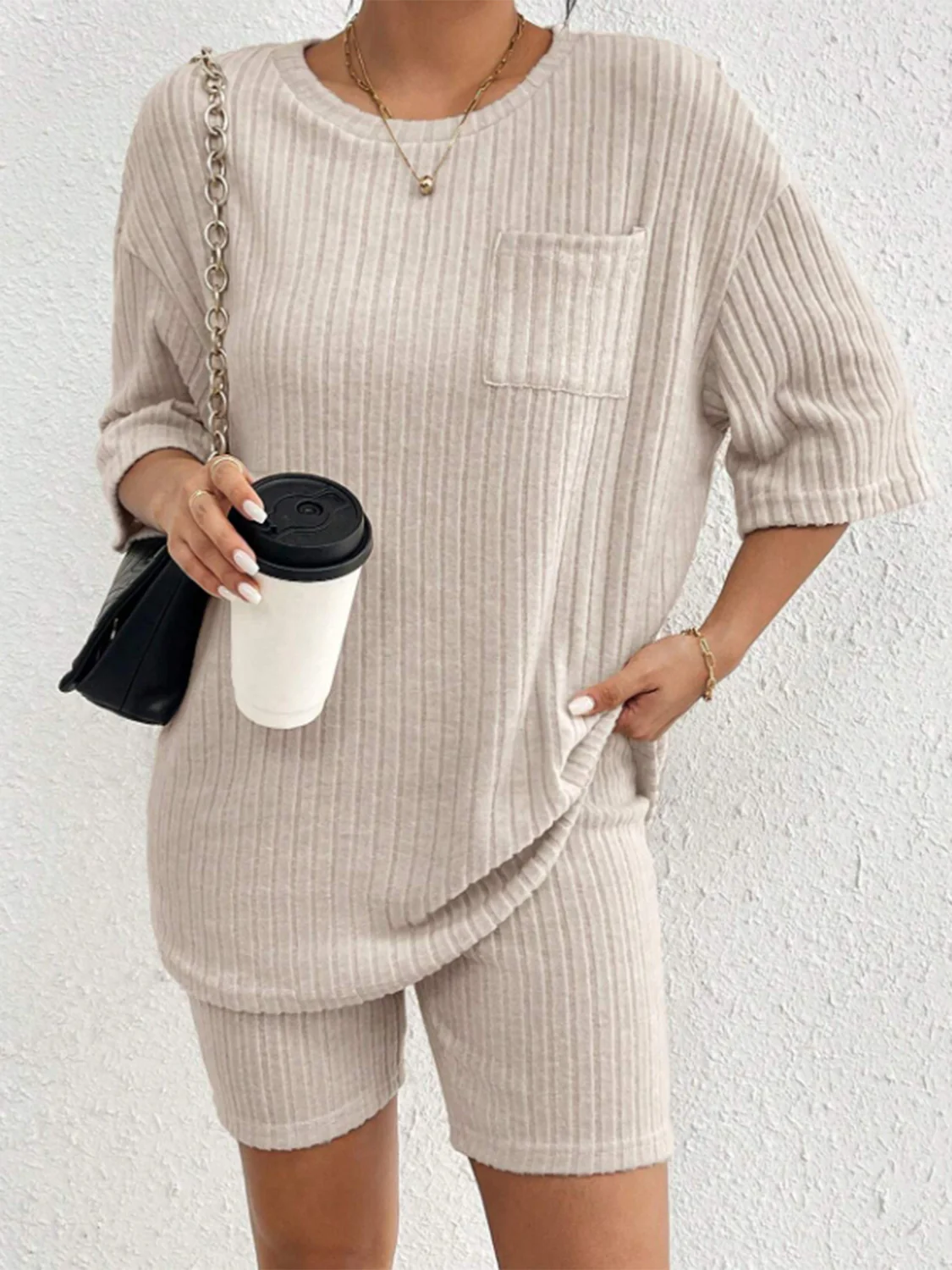 Ribbed Round Neck Top and Shorts Set - Image 13