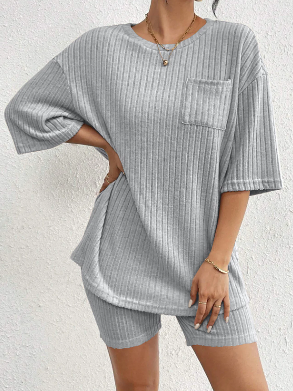 Ribbed Round Neck Top and Shorts Set - Image 15