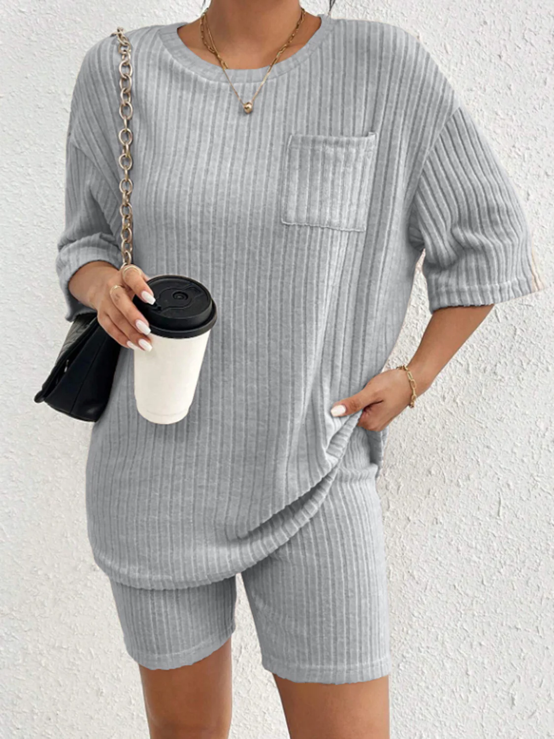 Ribbed Round Neck Top and Shorts Set - Image 16