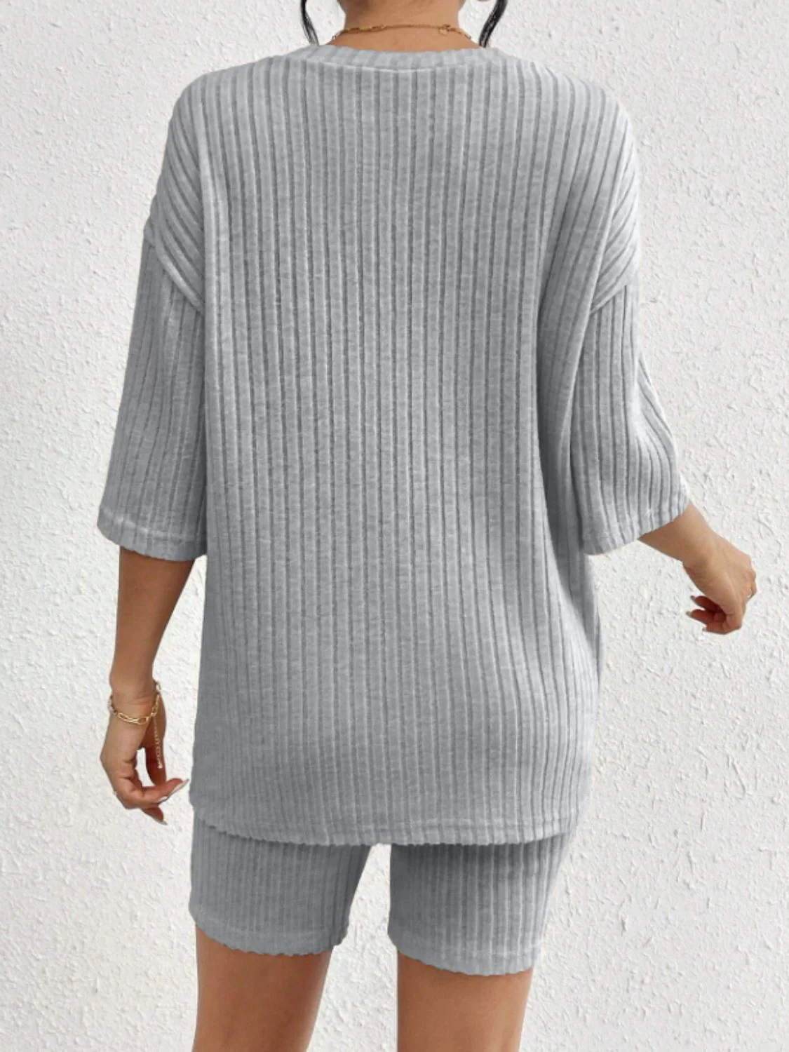 Ribbed Round Neck Top and Shorts Set - Image 18