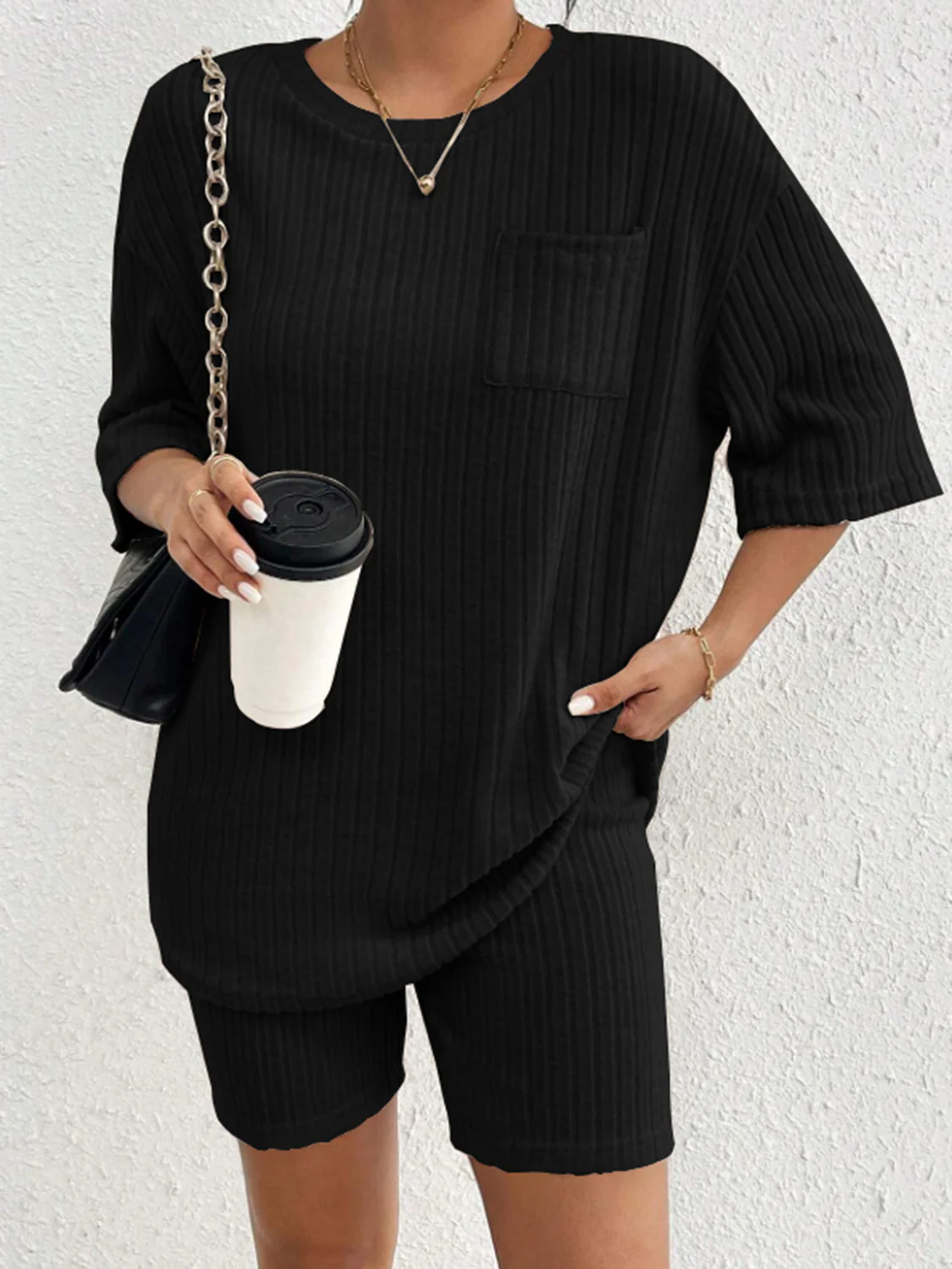 Ribbed Round Neck Top and Shorts Set - Image 19