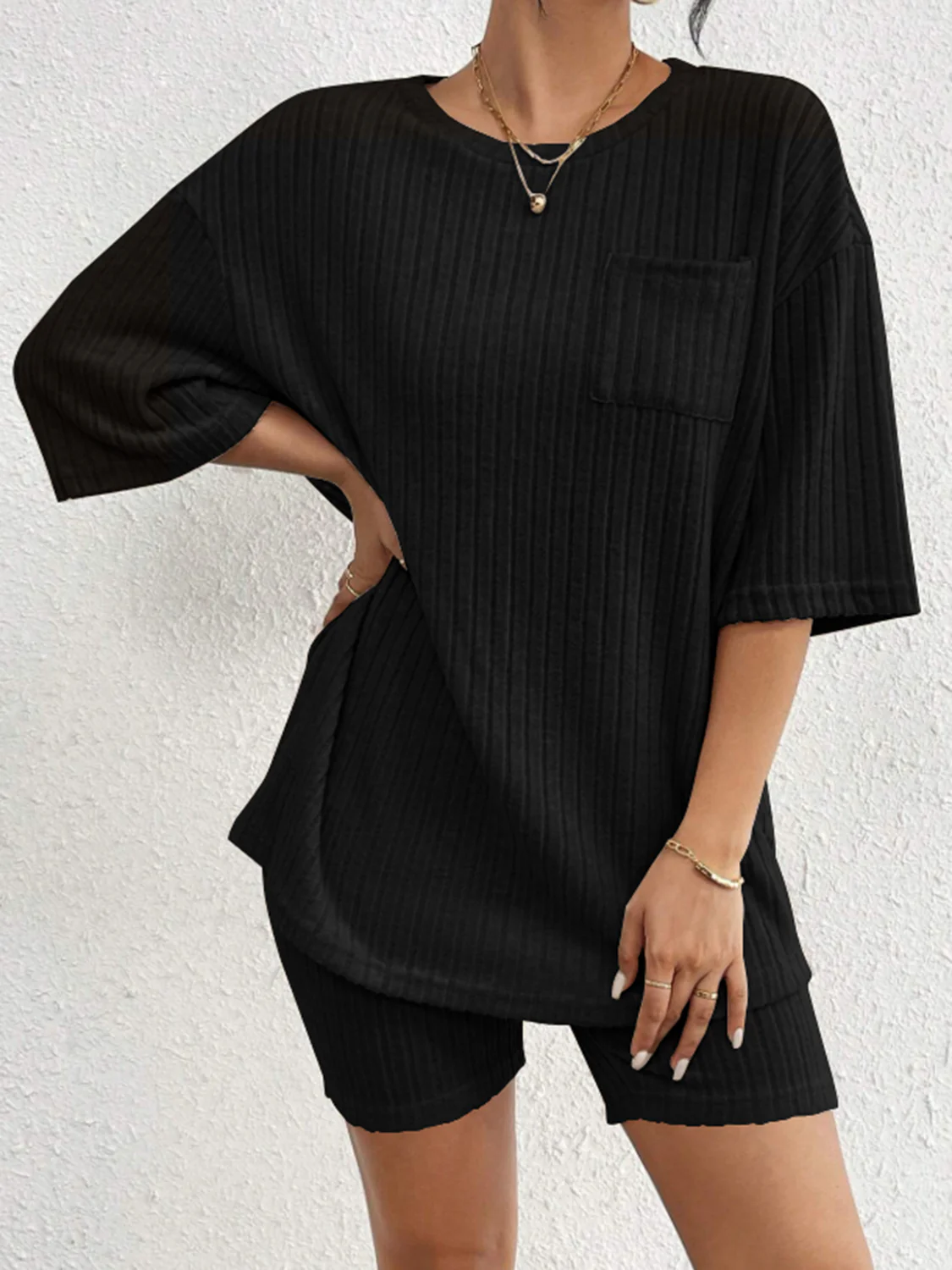 Ribbed Round Neck Top and Shorts Set - Image 20