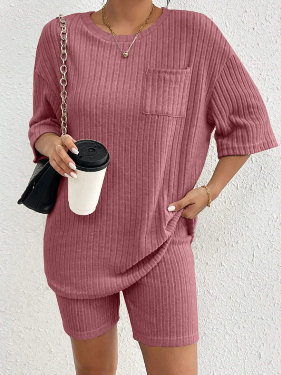 Ribbed Round Neck Top and Shorts Set - Image 25